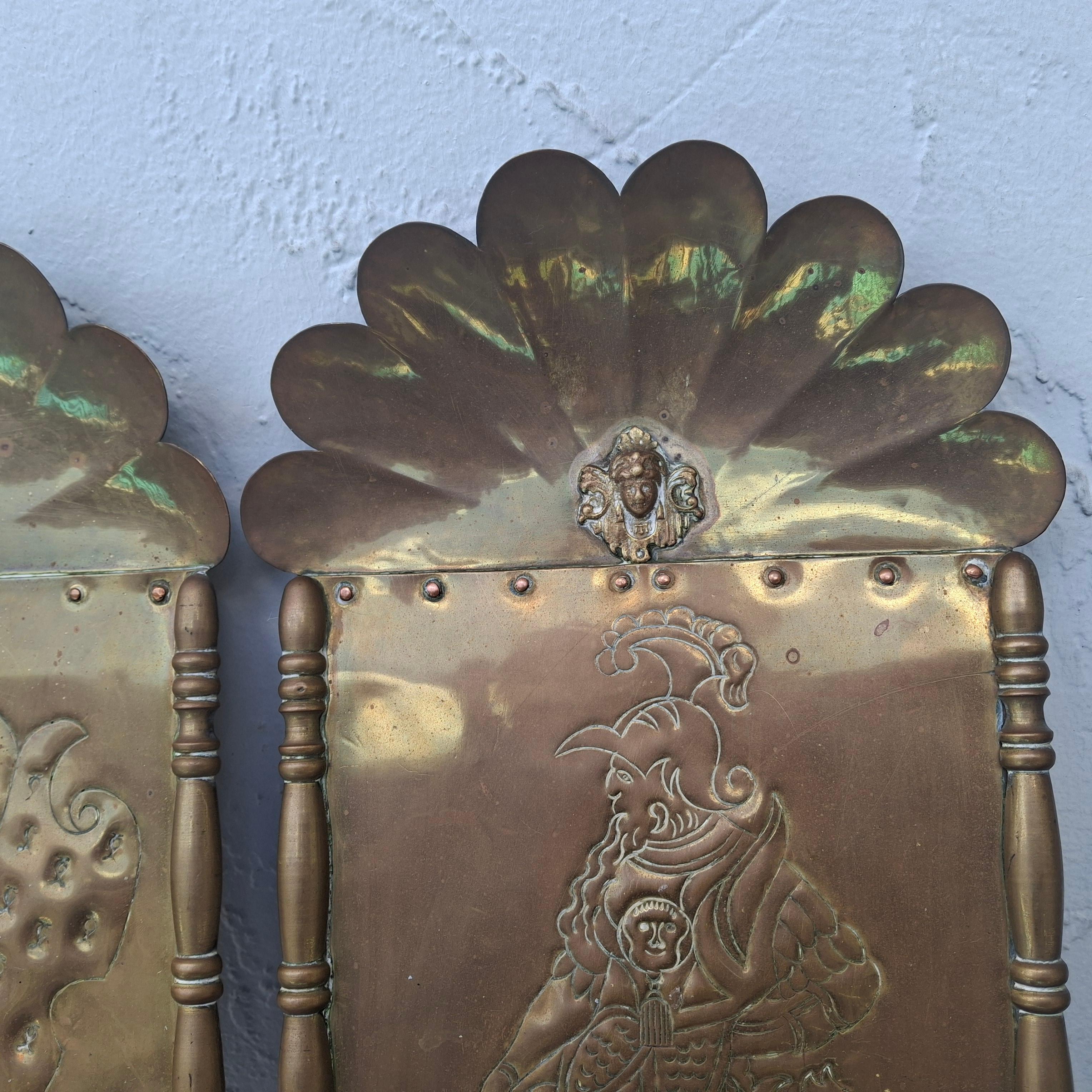 Pair 18thc French Heraldic Louis XIV style Brass Wall Sconces - Original Candle For Sale 1