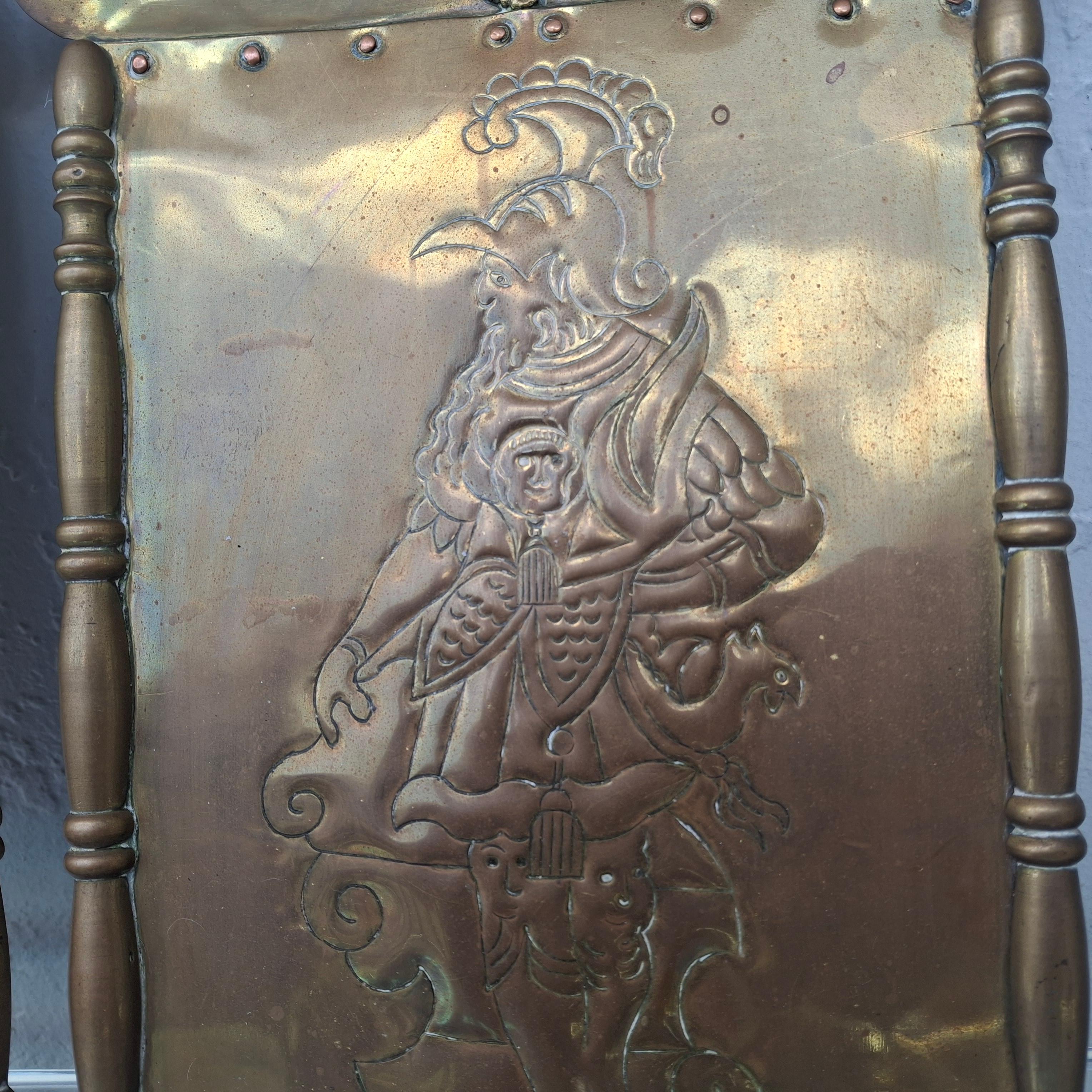 Pair 18thc French Heraldic Louis XIV style Brass Wall Sconces - Original Candle For Sale 3
