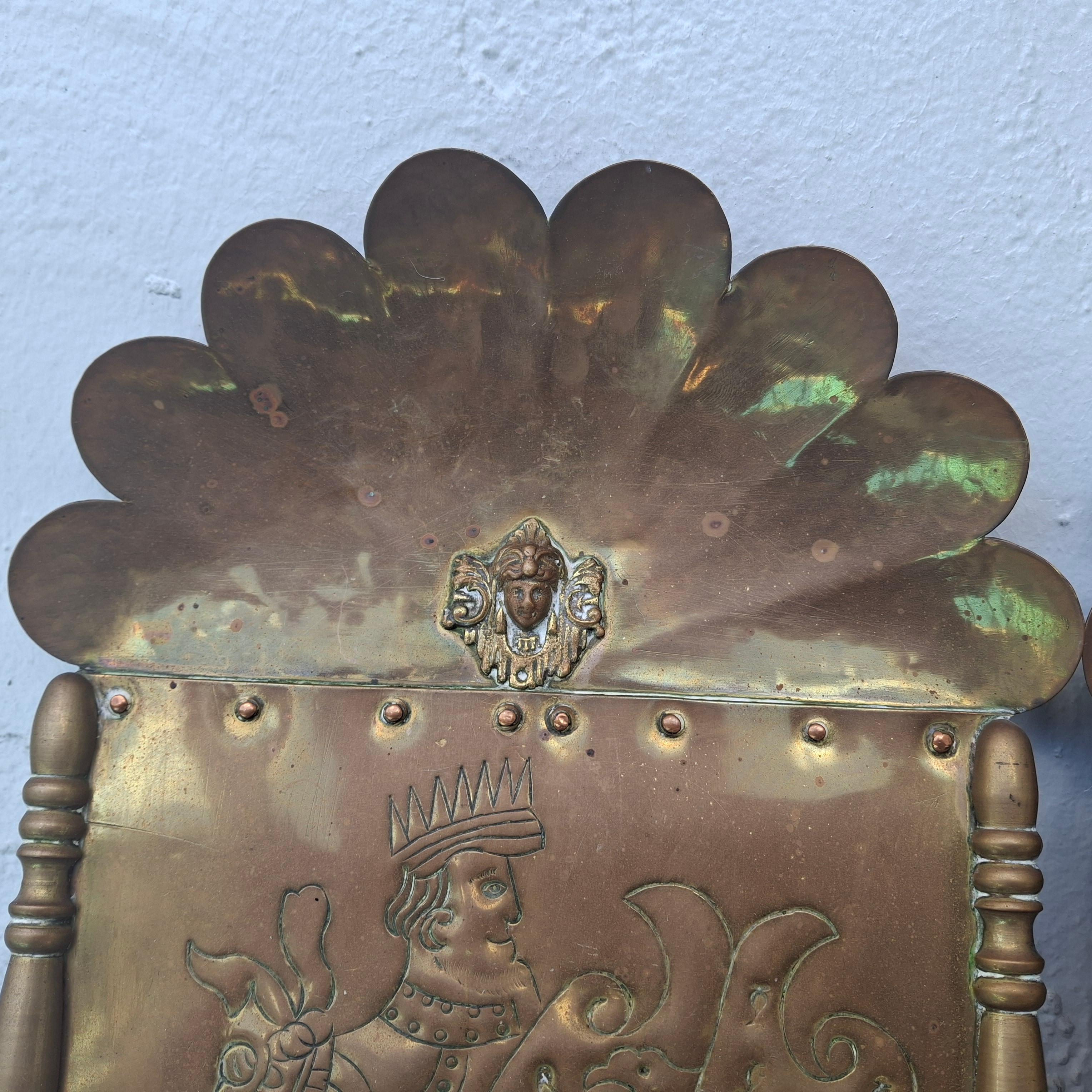 Pair 18thc French Heraldic Louis XIV style Brass Wall Sconces - Original Candle For Sale 4