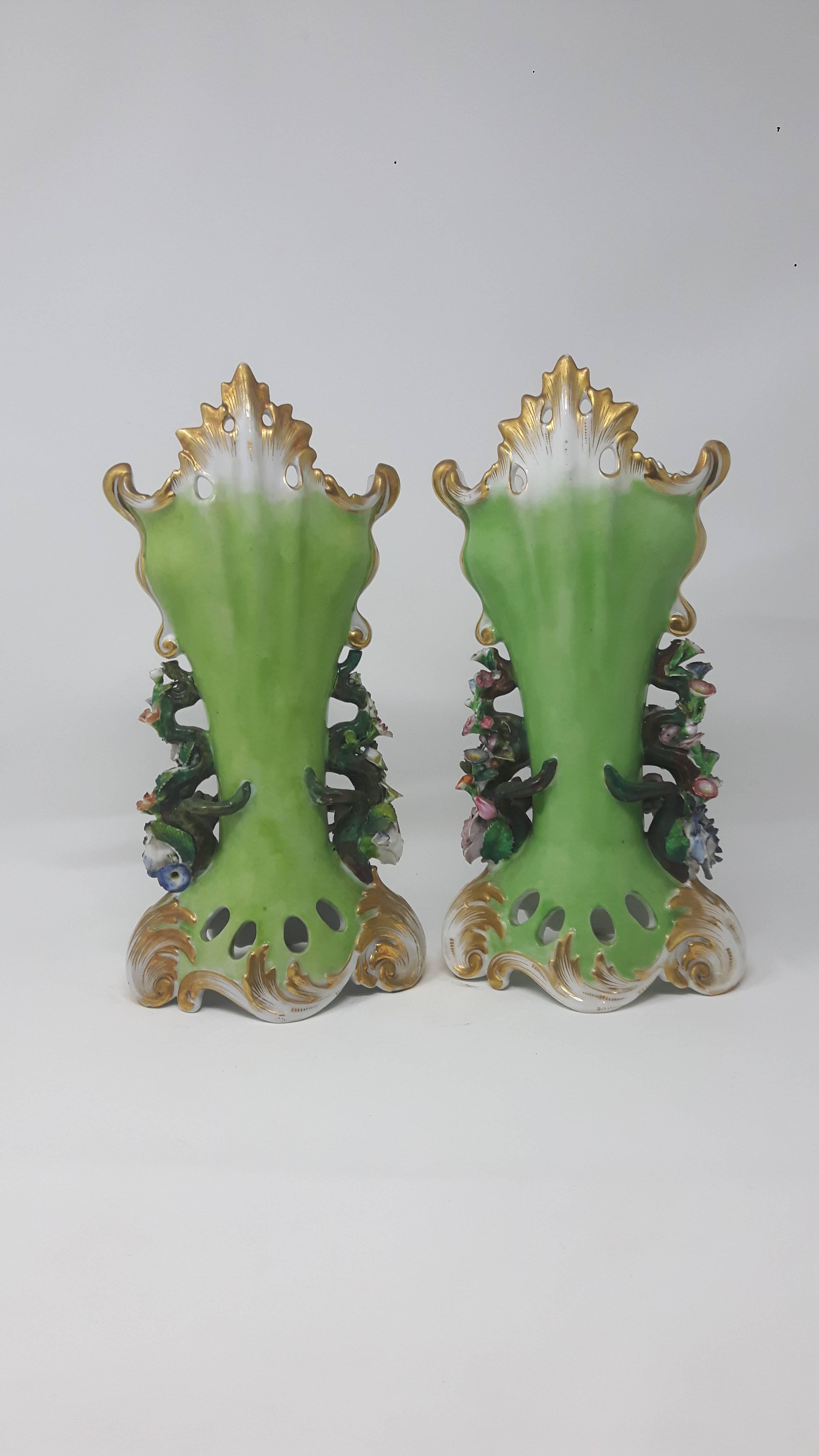 Other Pair of 19th Century Flower Encrusted Vases For Sale