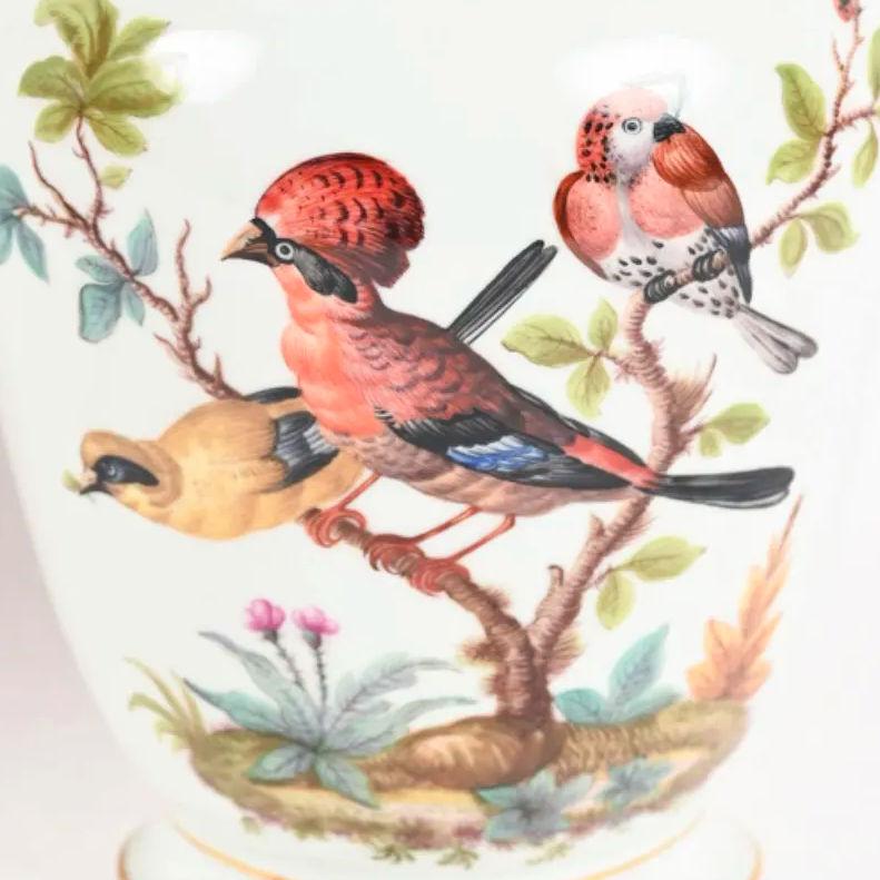 Pair 19 Century of Potpourri Porcelain Birds Motif Jars by Fürstenberg 1