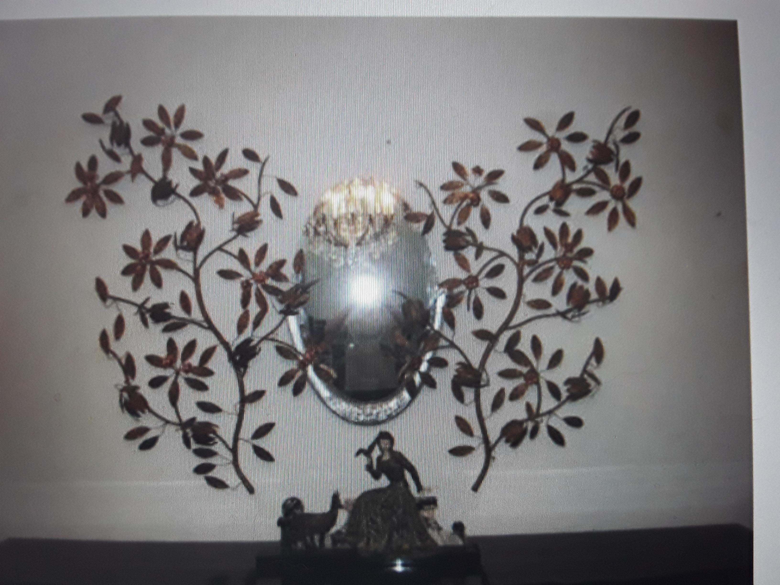 Pair 1920 XL French Art Deco Gilt Metal Floral Wall Appliques/Sconces  No Light  For Sale 7