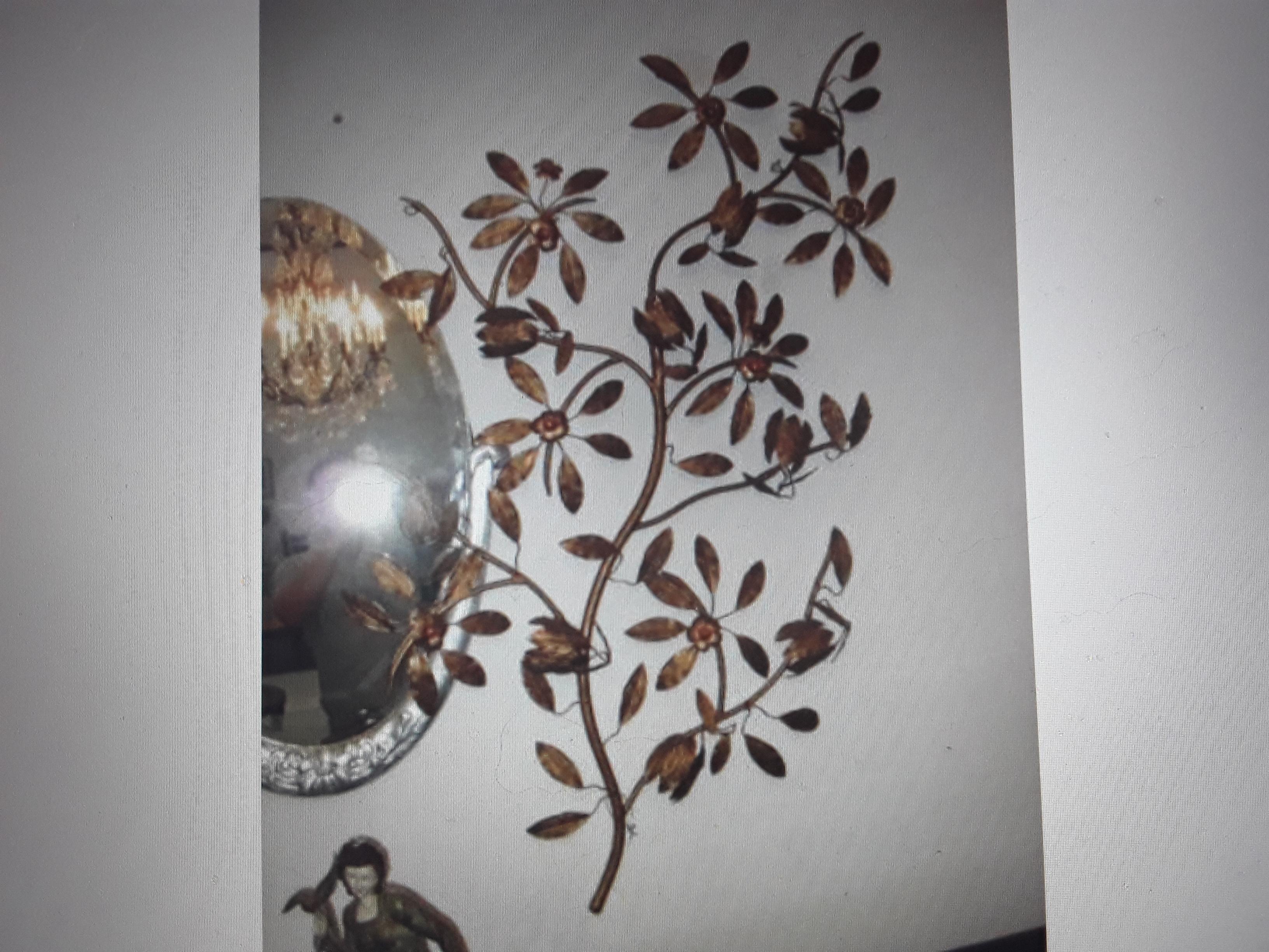 Pair 1920 XL French Art Deco Gilt Metal Floral Wall Appliques/Sconces  No Light For Sale 9