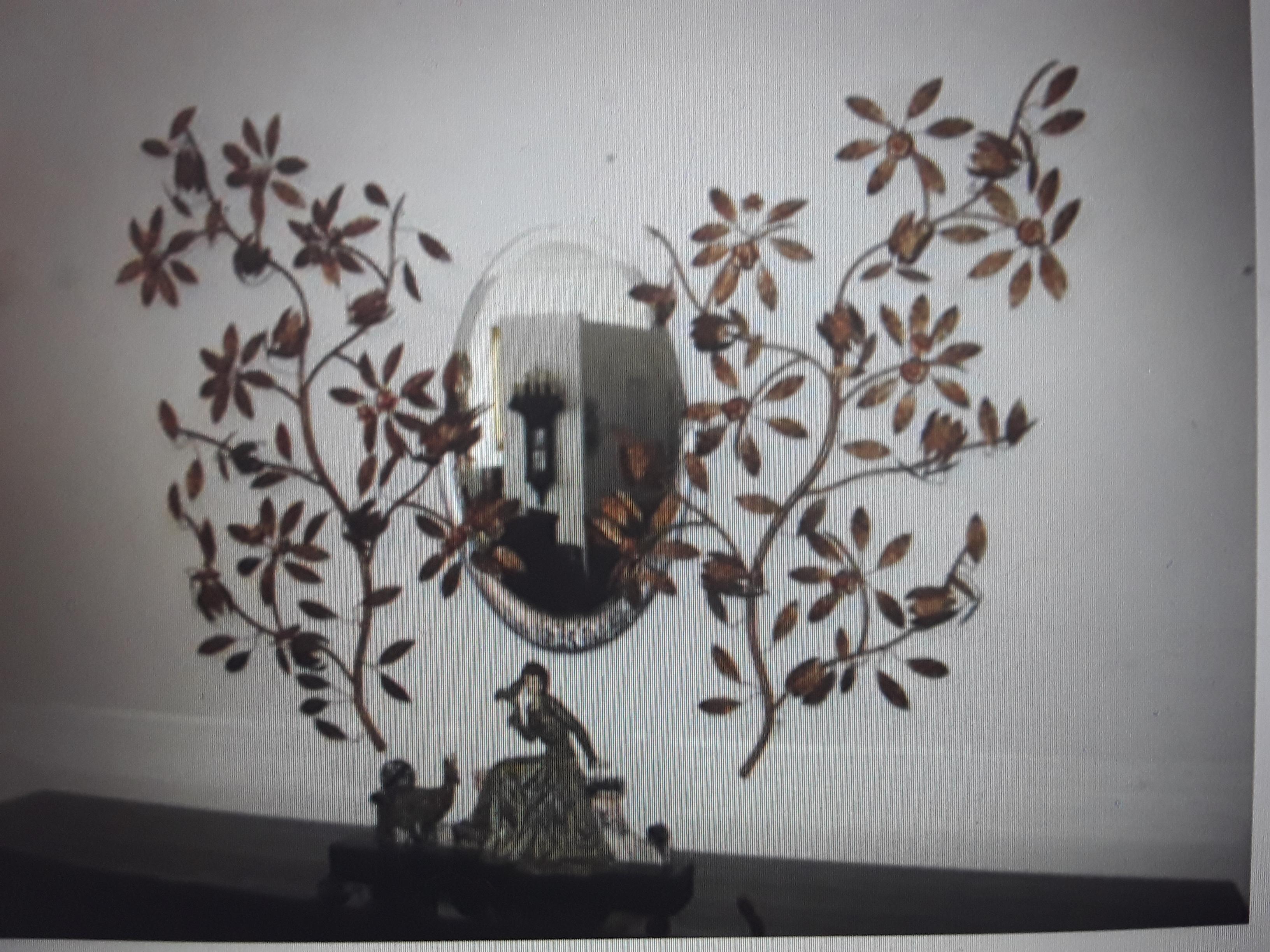 Pair 1920 XL French Art Deco Gilt Metal Floral Wall Appliques/Sconces  No Light  For Sale 1