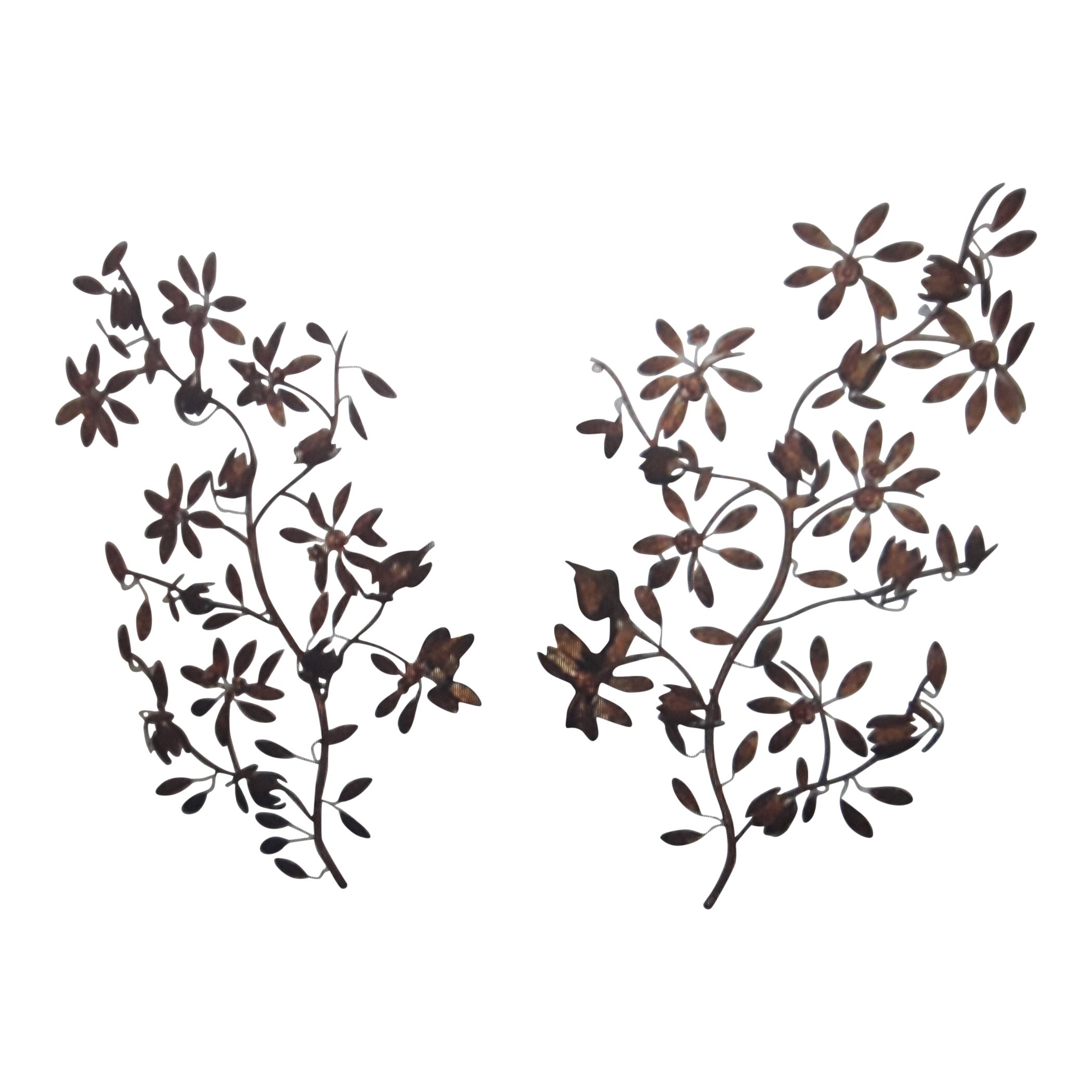Pareja 1920 XL Apliques/Apliques de Pared Art Decó Franceses Florales de Metal Dorado  Sin Luz