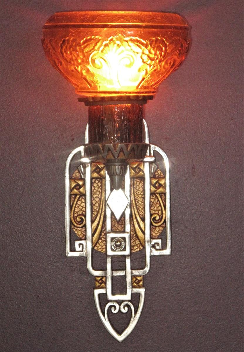 Aluminum Pair 1920s/30s Sconces with an Art Deco & Spanish Revival Marriage For Sale