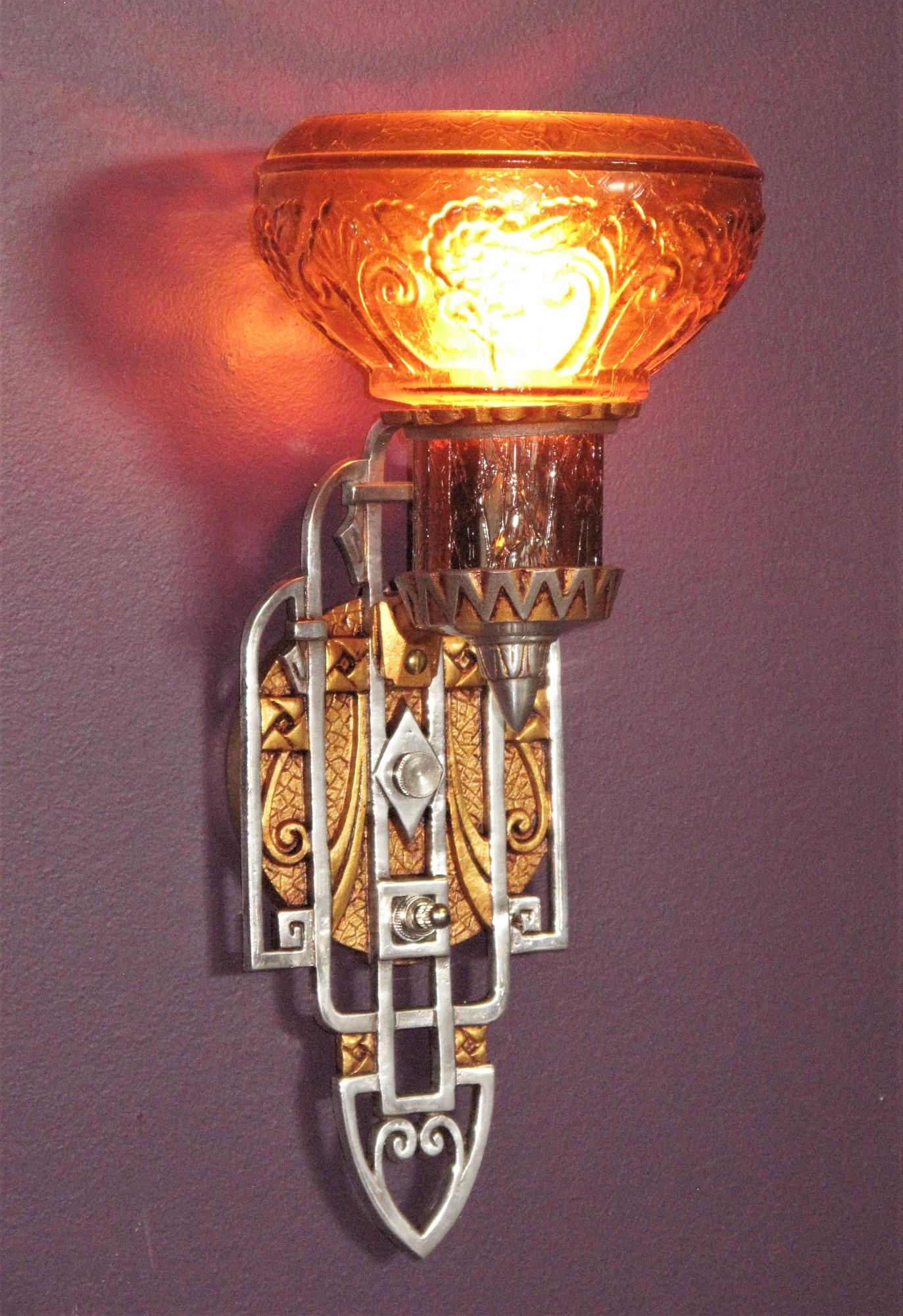 Pair 1920s/30s Sconces with an Art Deco & Spanish Revival Marriage 1