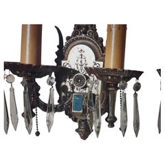 Pair 1920's Antique Rennaisance Revival Silvered & Decorated Wall Sconces