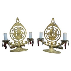 Paire de lampes de table Art déco des années 1920 en bronze avec cristaux de bateaux nautiques