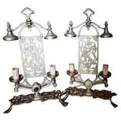 Pareja 1920s Art Decó Mutual Sunset Lamp Company Bronce "Pan y su Flauta" Cantada