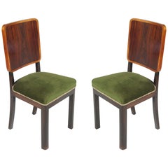 Pair of 1920s Art Deco Side Chairs, in Mahogany Original Green Velvet Upholstery