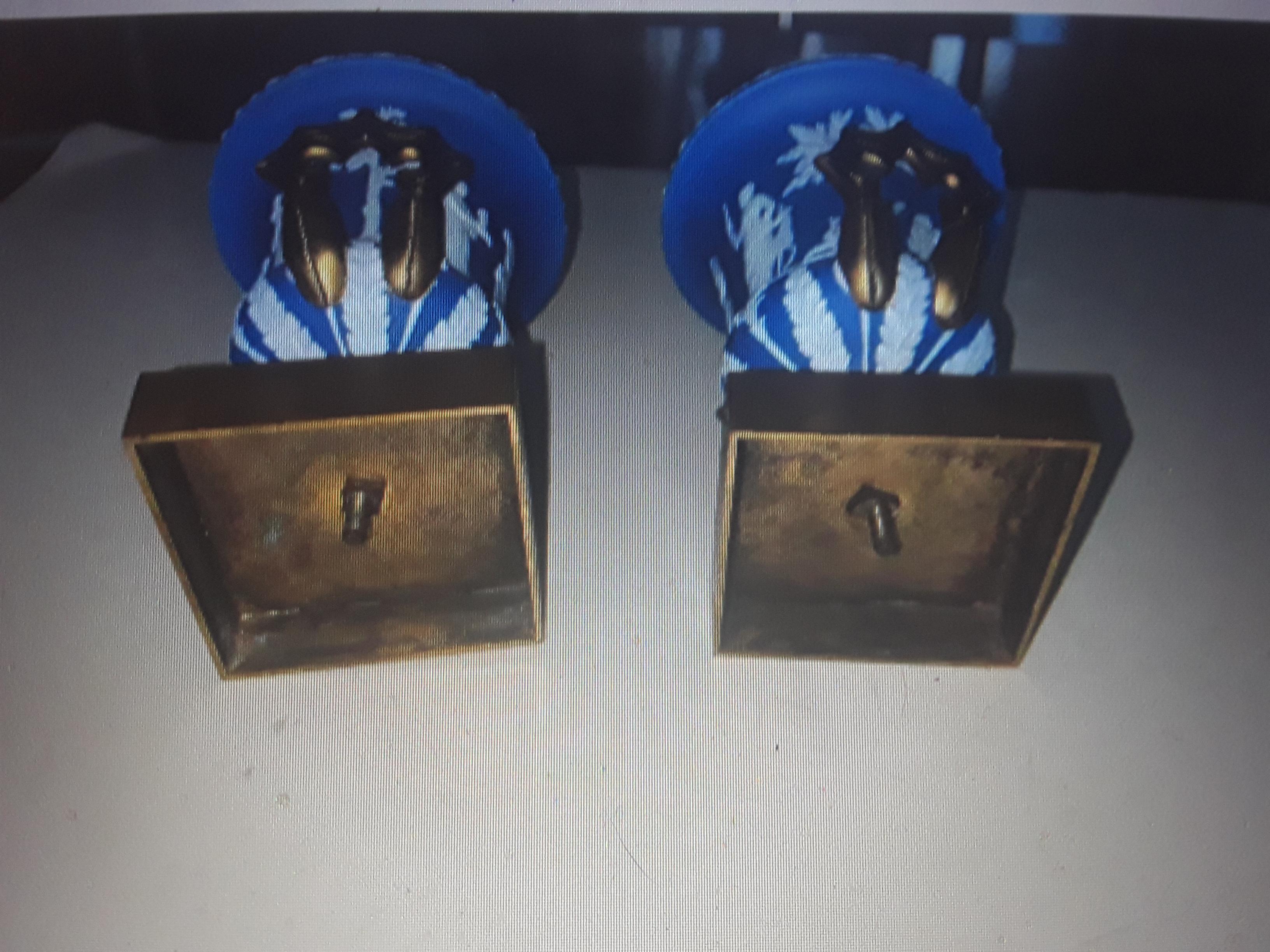 Pair 1920's Art Deco Wedgwood Urns/ Brass Handle Detail / Smaller Size/ Signed For Sale 4