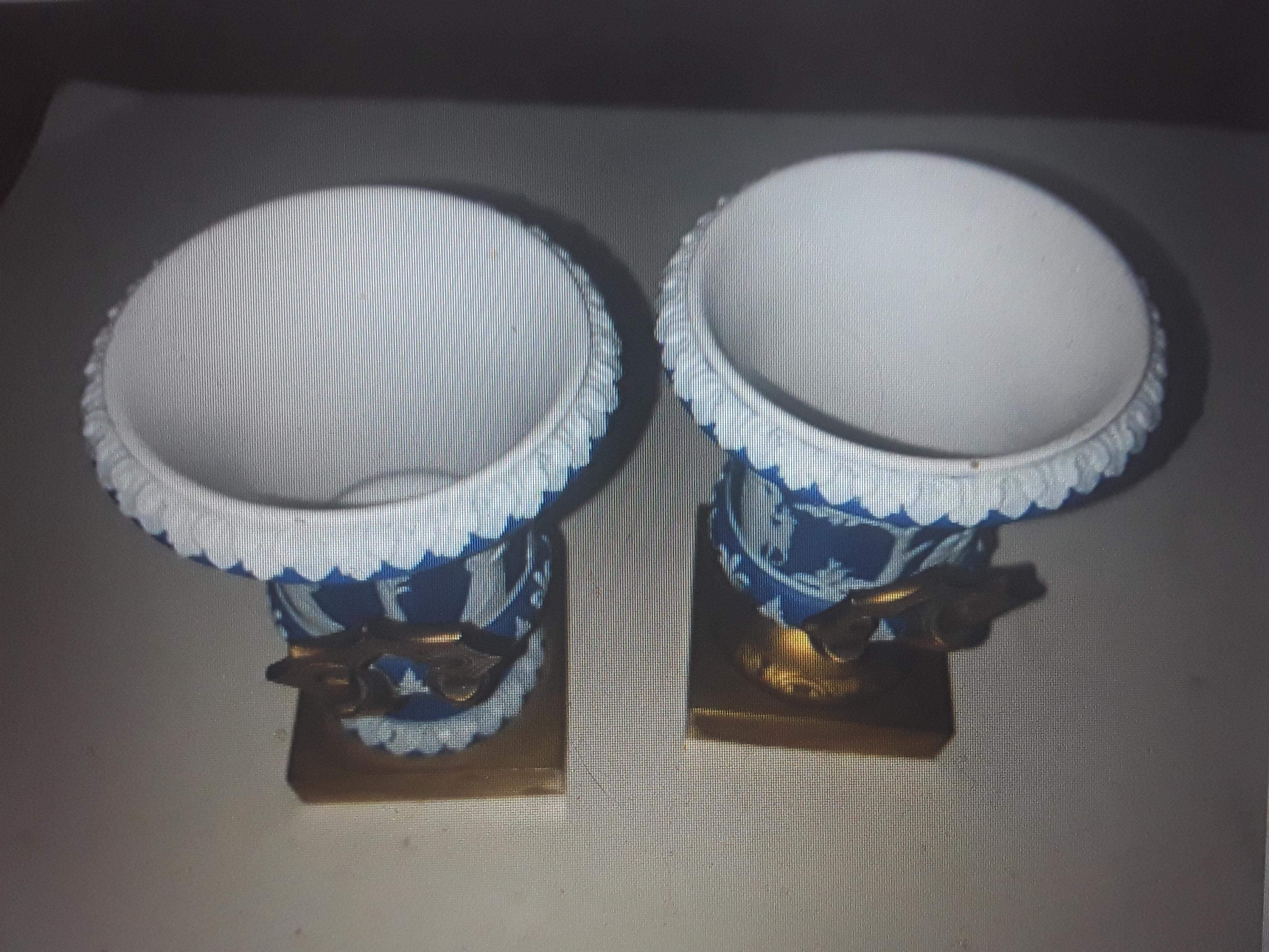 Early 20th Century Pair 1920's Art Deco Wedgwood Urns/ Brass Handle Detail / Smaller Size/ Signed For Sale