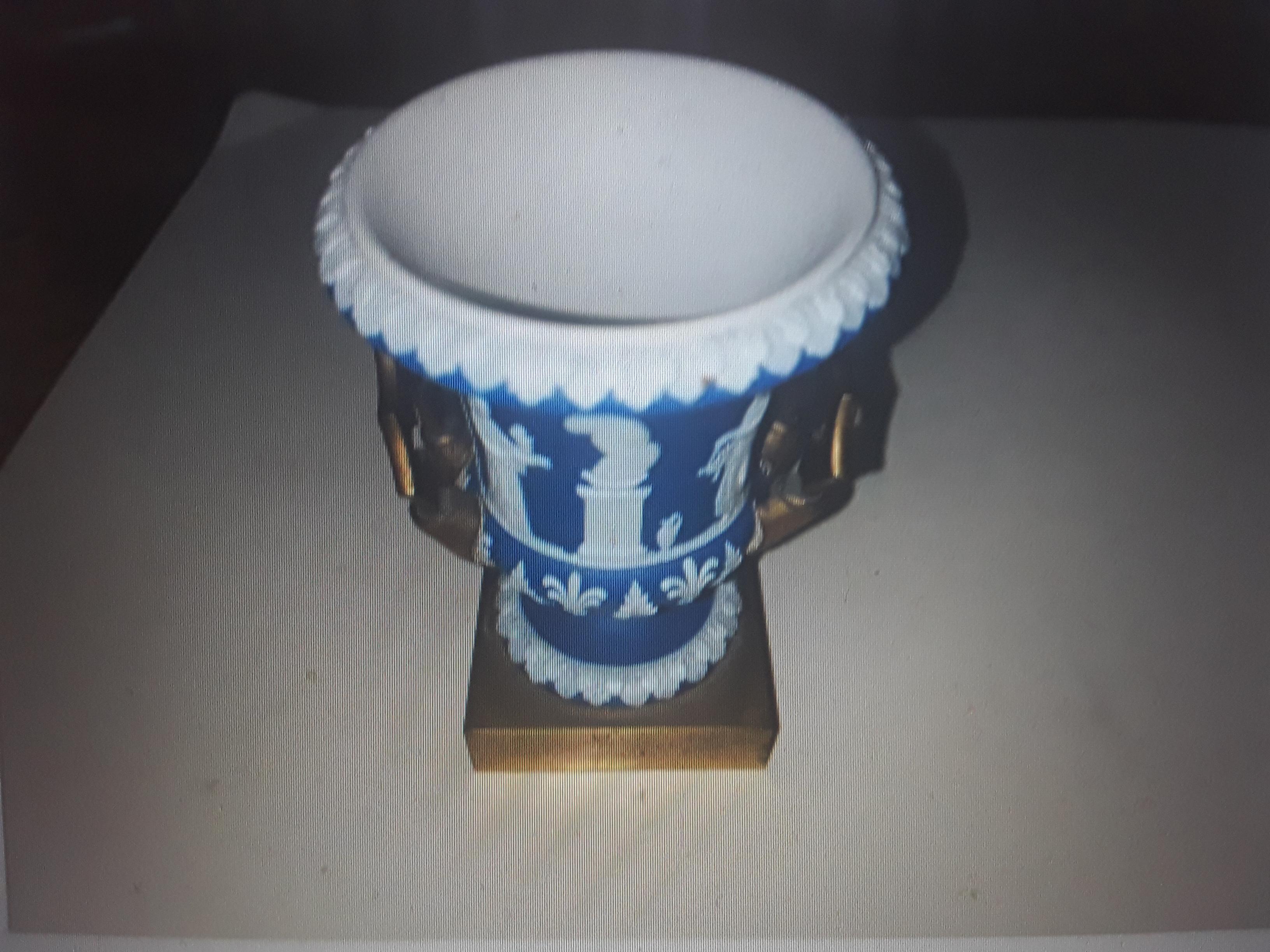 Porcelain Pair 1920's Art Deco Wedgwood Urns/ Brass Handle Detail / Smaller Size/ Signed For Sale