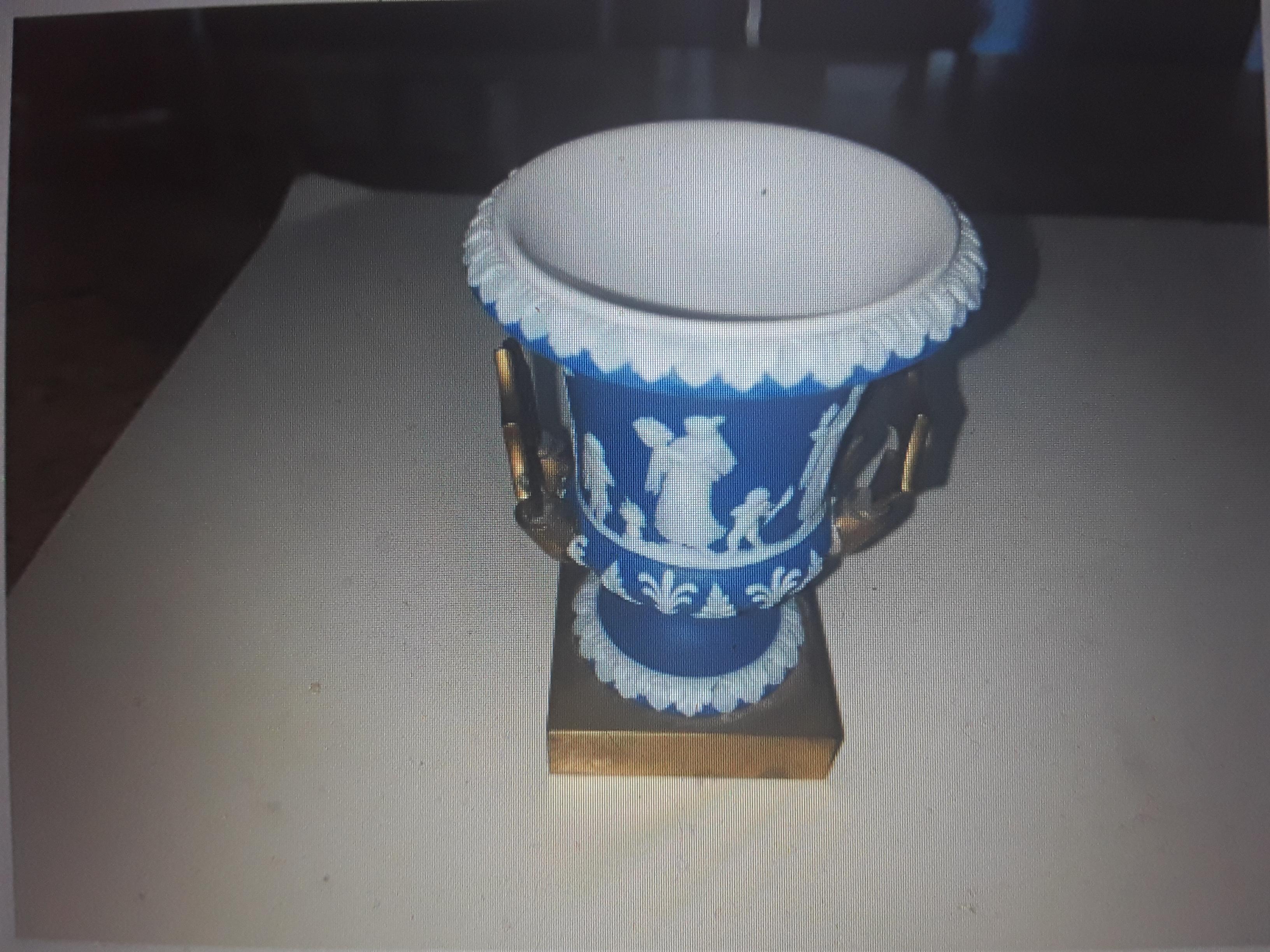 Pair 1920's Art Deco Wedgwood Urns/ Brass Handle Detail / Smaller Size/ Signed For Sale 1