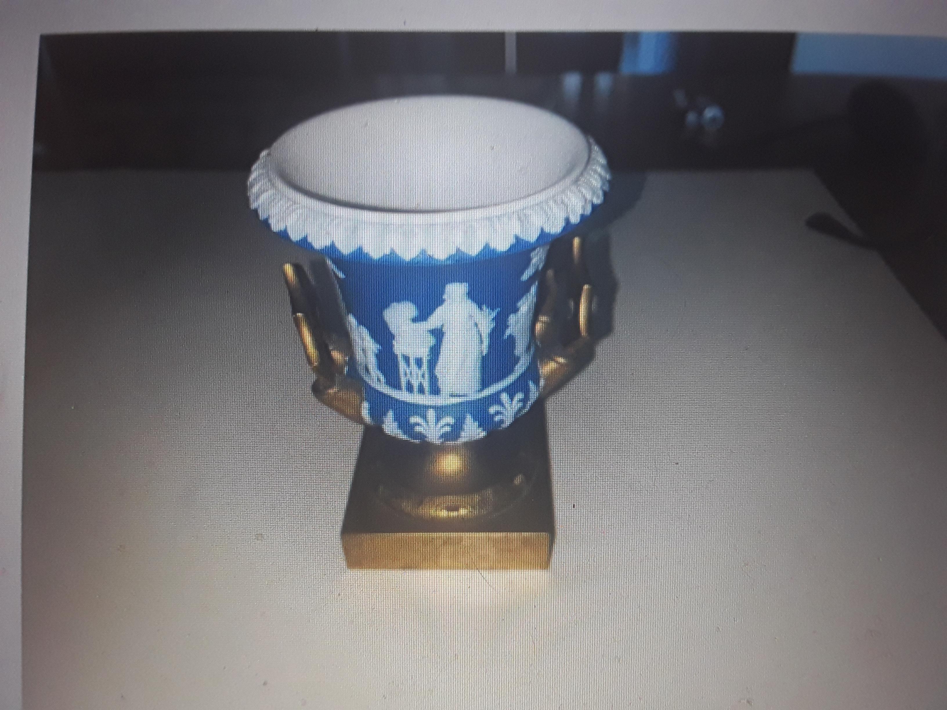 Pair 1920's Art Deco Wedgwood Urns/ Brass Handle Detail / Smaller Size/ Signed For Sale 3