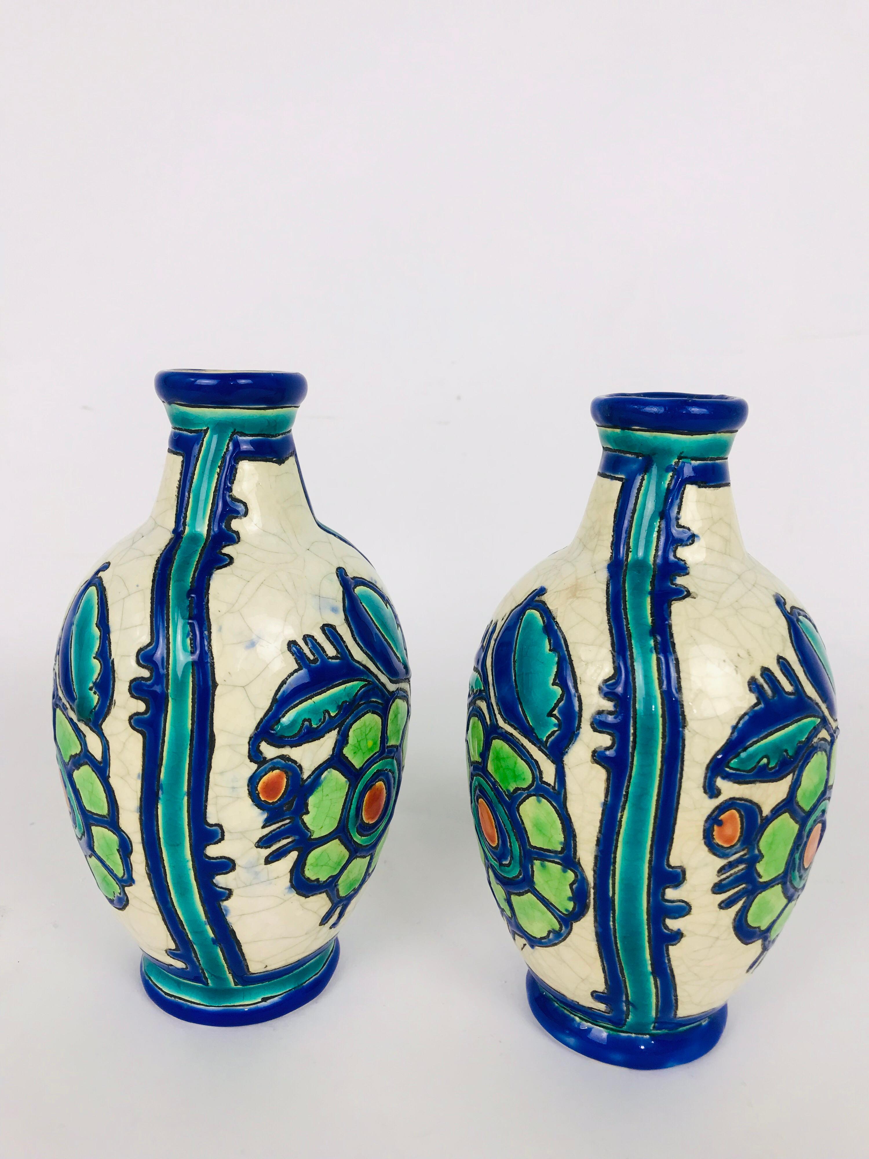 Belgian Pair of 1920s Boch Freres Vases, Belgium