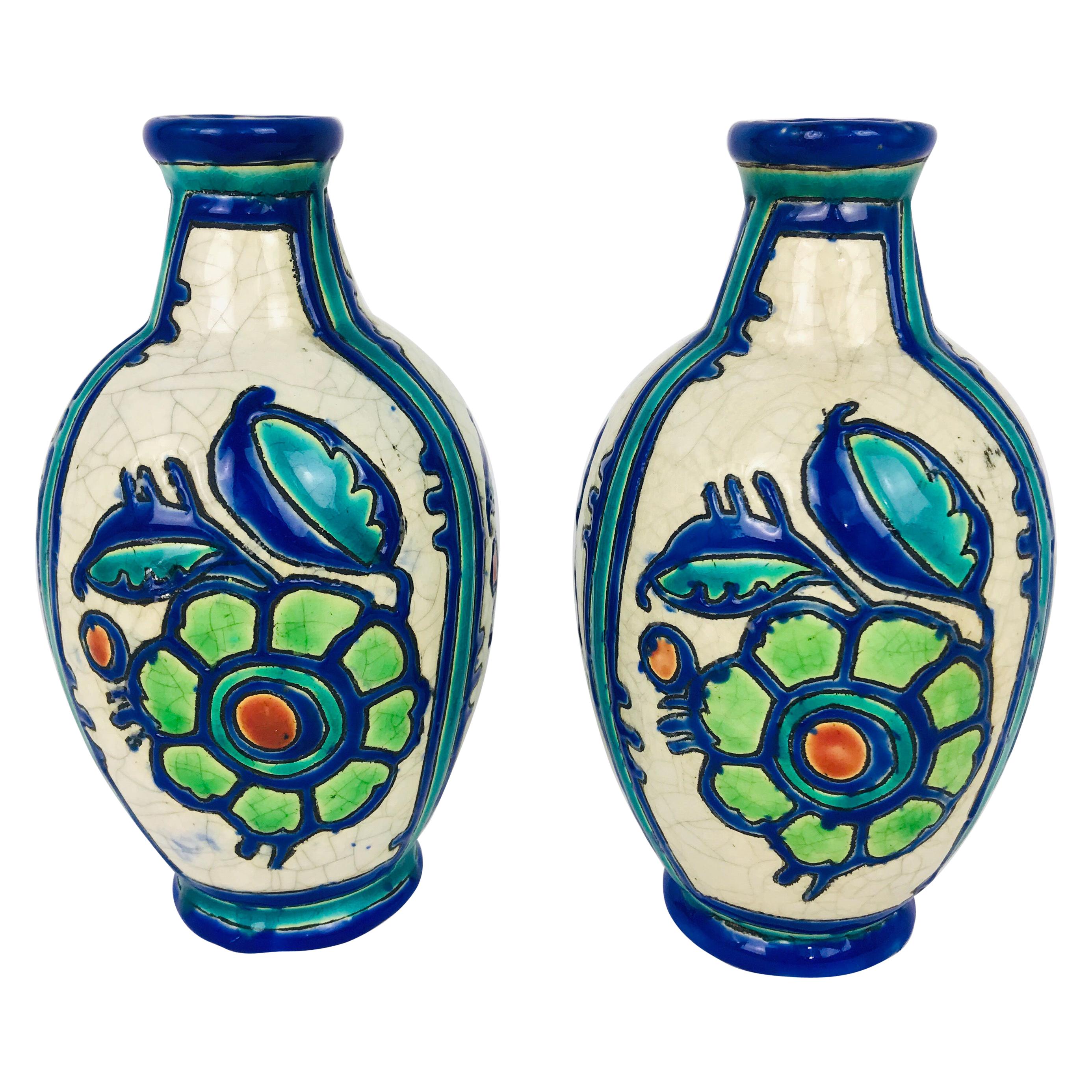 Pair of 1920s Boch Freres Vases, Belgium