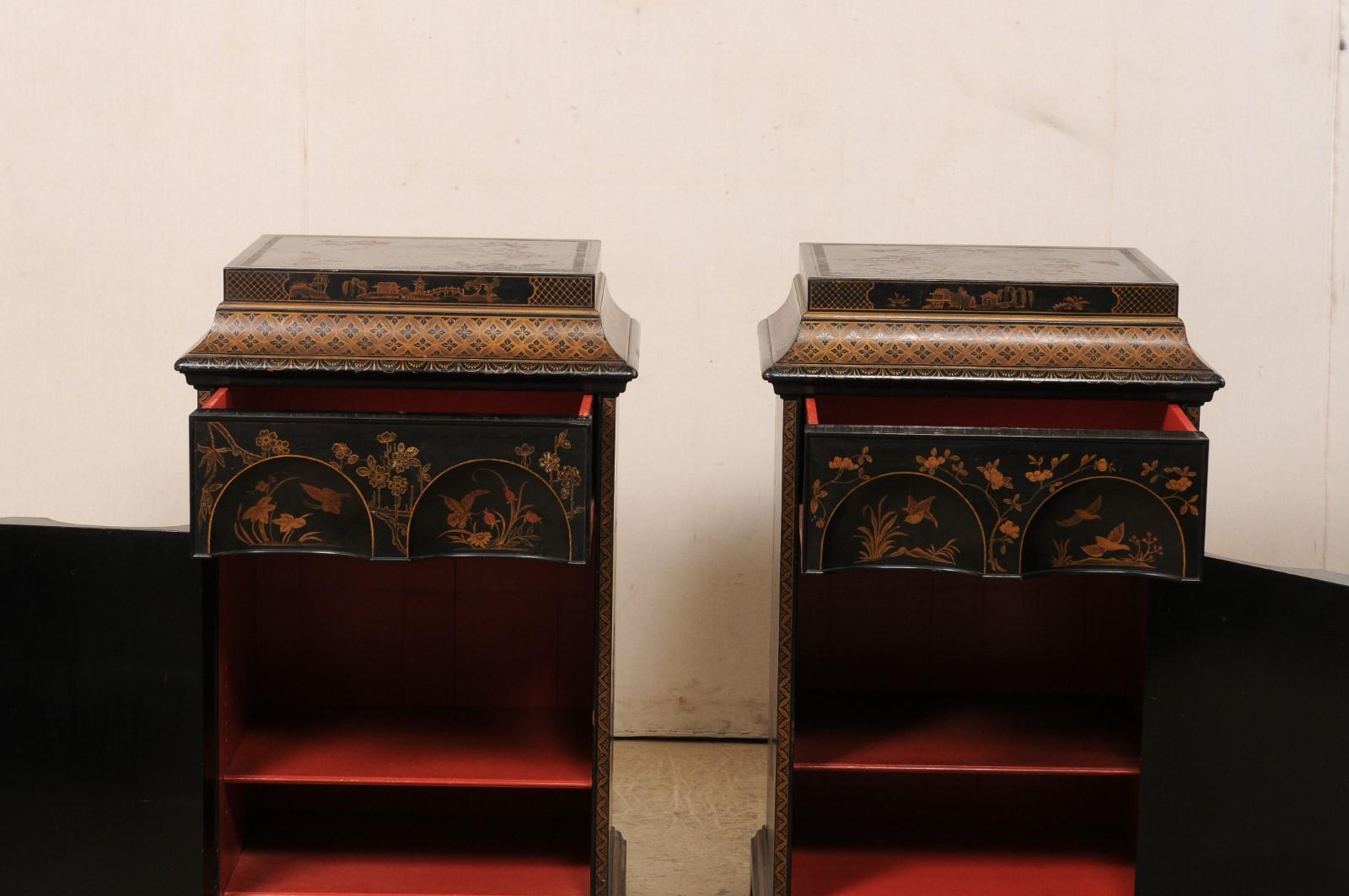 Pair 1920's Chinoiserie Painted Side-Chest Cabinets For Sale 4