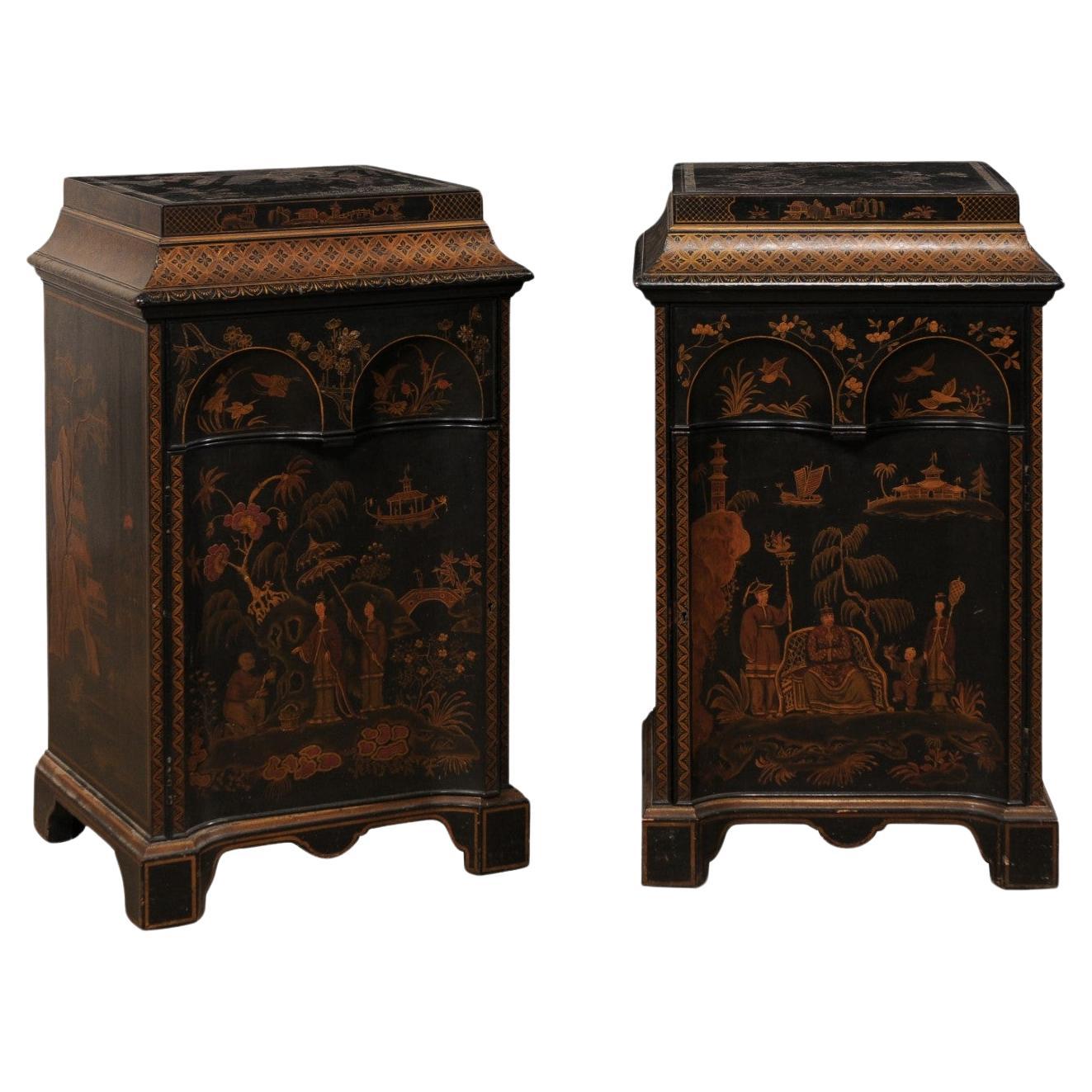 Pair 1920's Chinoiserie Painted Side-Chest Cabinets For Sale