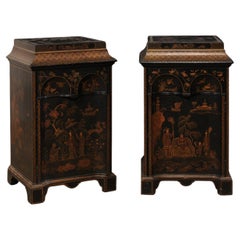 Pair 1920's Chinoiserie Painted Side-Chest Cabinets