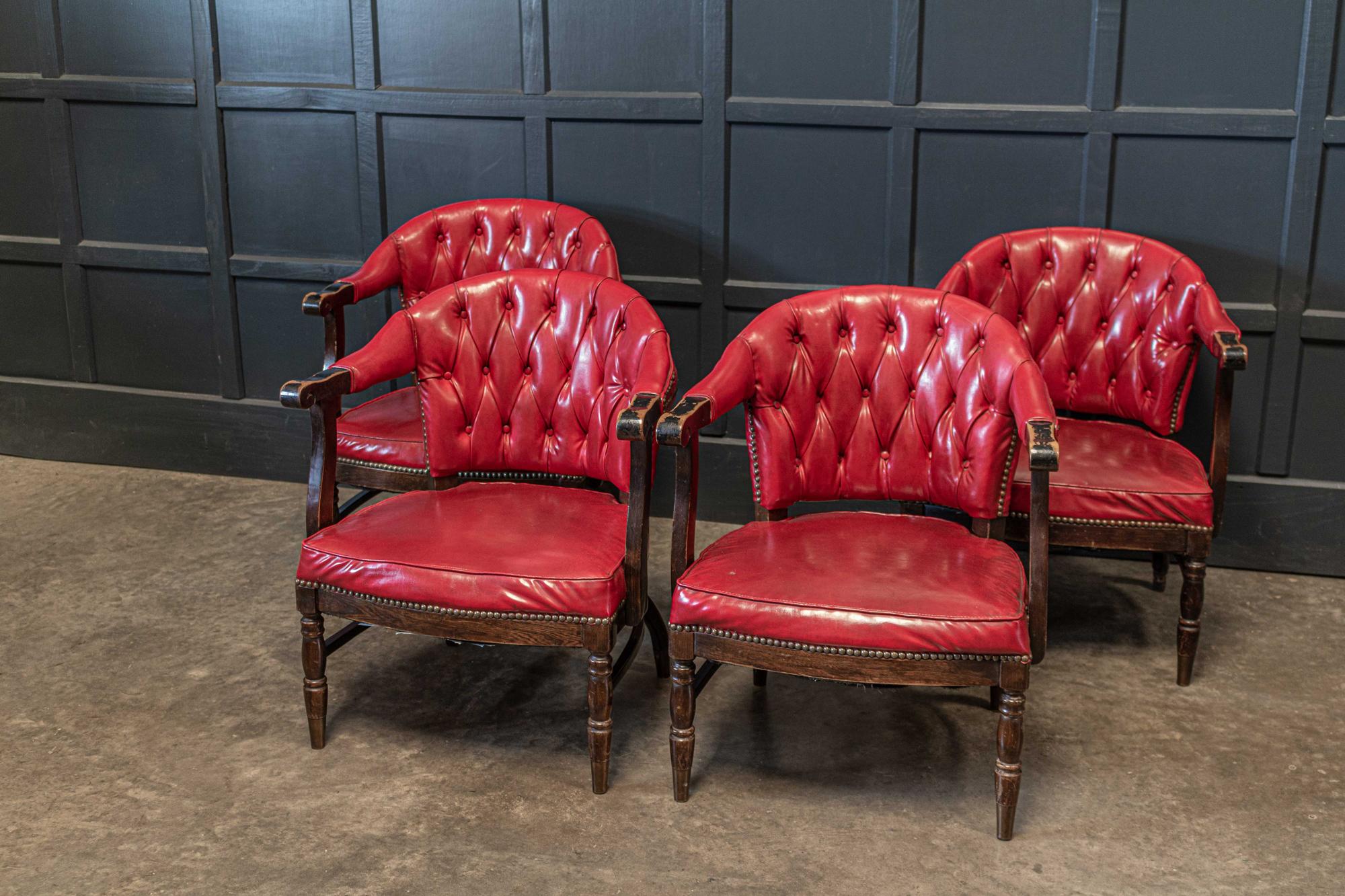 Pair of 1920's English Red Studded Club Chairs In Good Condition For Sale In Staffordshire, GB