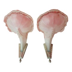 Pair 1920s French Art Deco Bronze w/ Crystal Wall Sconces attr. Atelier Petitot