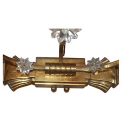 Pair 1920s French Art Deco Paqueboat Heavy Gilt Bronze Wall Sconces att J. Leleu