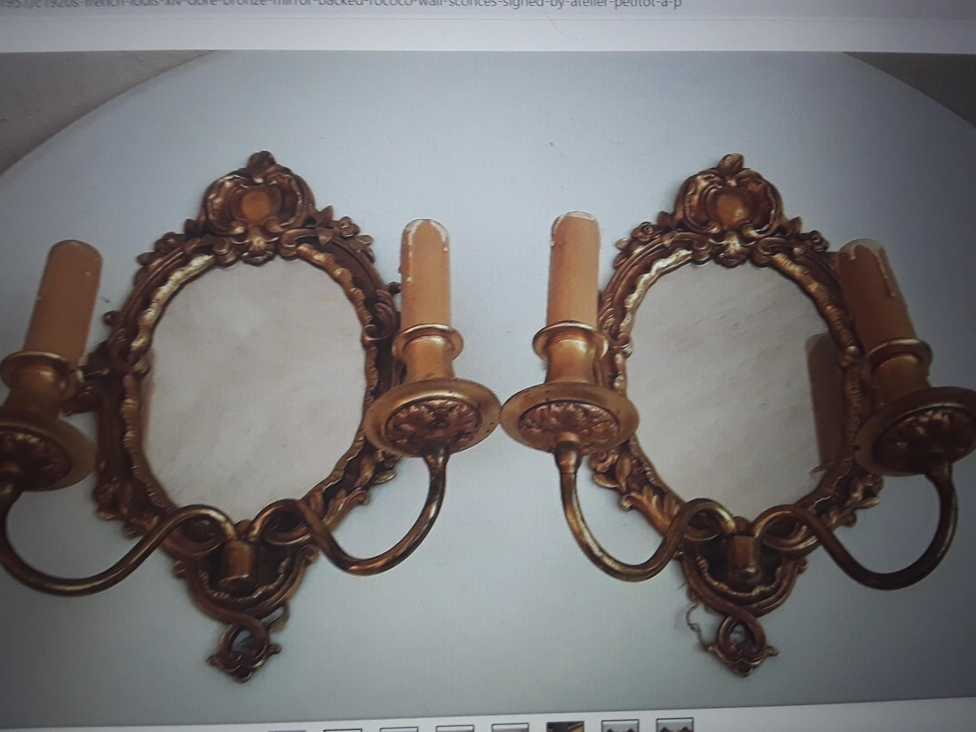 Pair 1920s French Louis XVI Gilt Bronze Wall Sconces Signed By Atelier Petitot For Sale 4