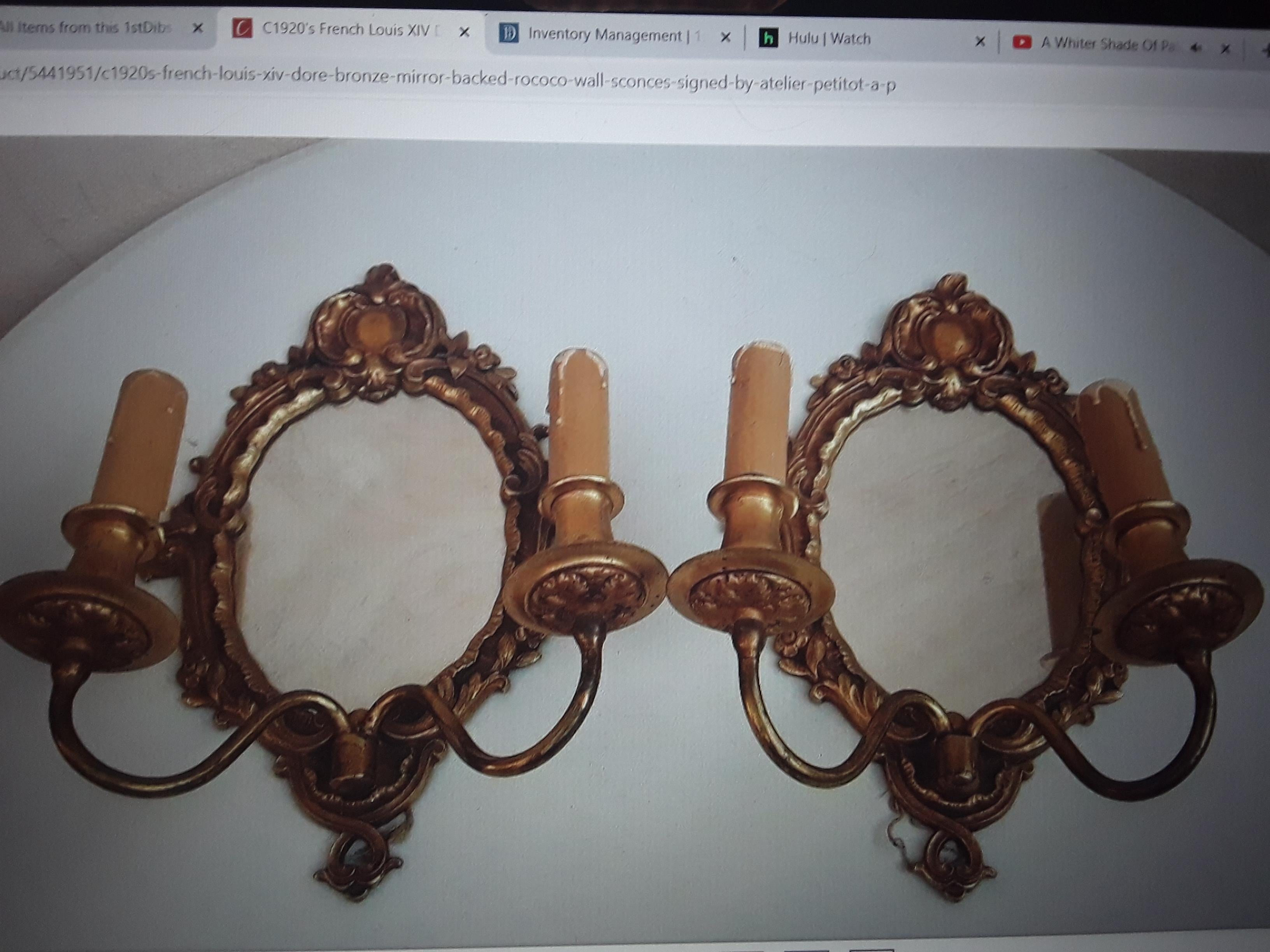 Pair 1920s French Louis XVI Gilt Bronze Wall Sconces Signed By Atelier Petitot For Sale 5