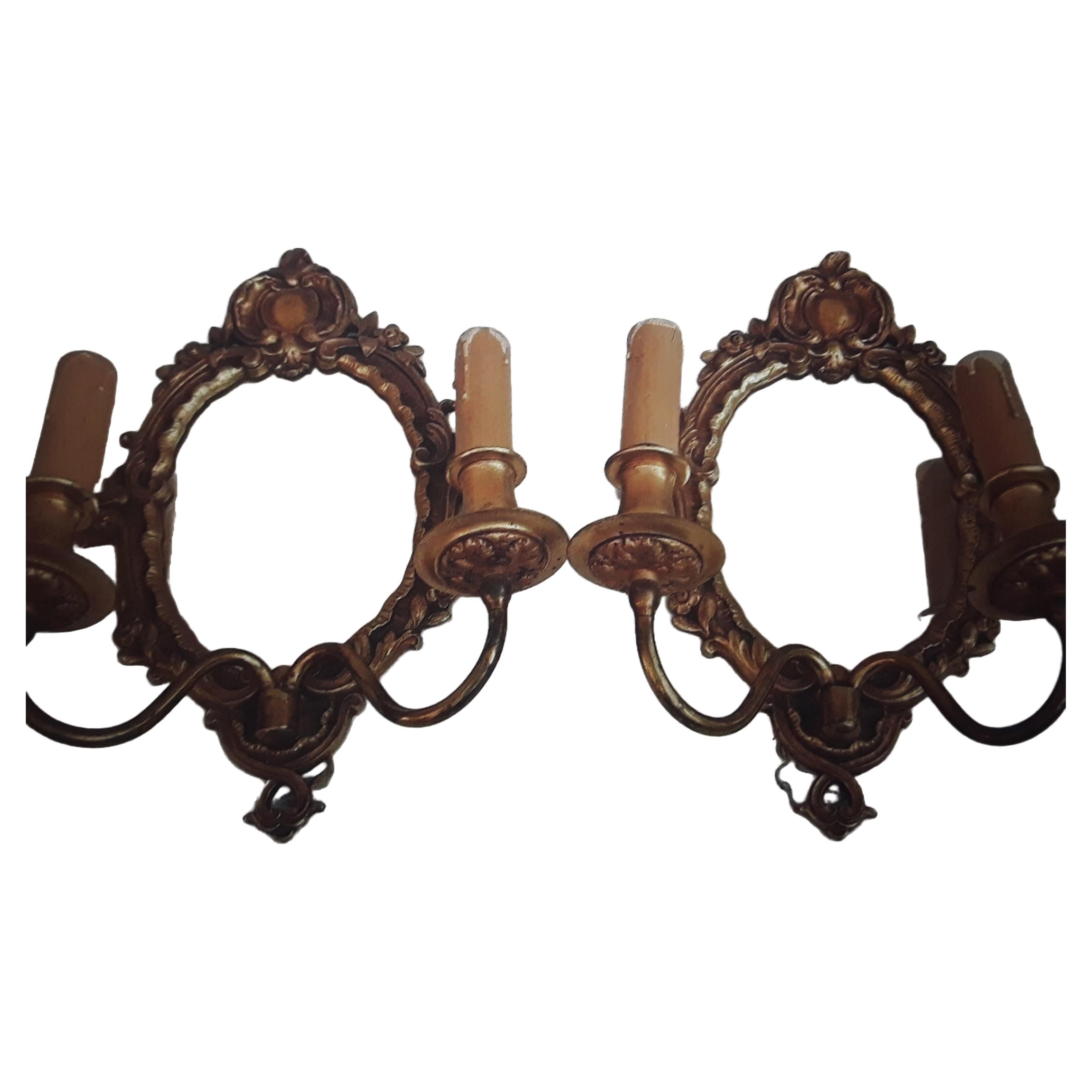 Pair 1920s French Louis XVI Gilt Bronze Wall Sconces Signed By Atelier Petitot For Sale