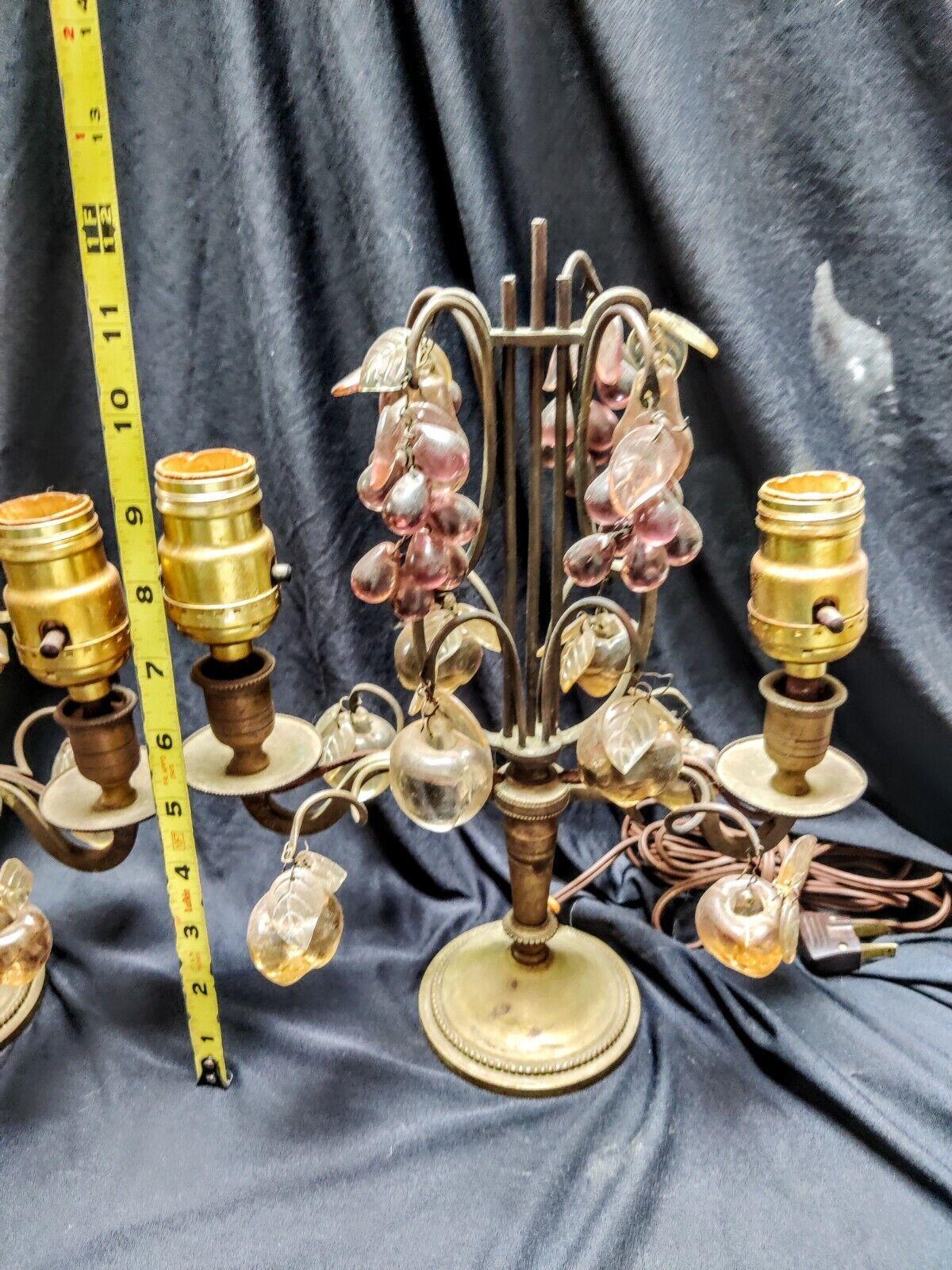 Paar 1920er Jahre Französisch Napoleon III Bronze & Kristall Obst & Blütenblätter Tischlampen im Angebot 1