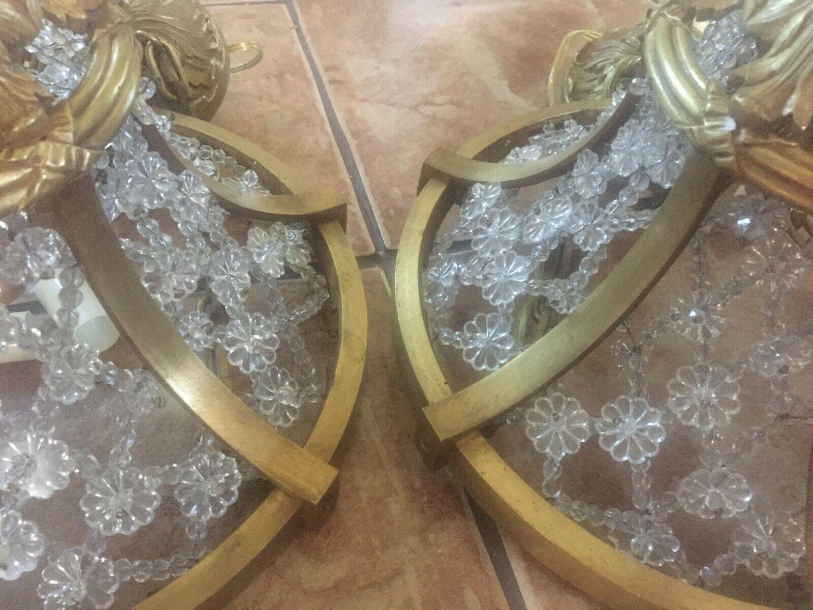 COPPIA 1920 stile Regency francese in bronzo dorato con perline di cristallo Lanterna Attributi Bagues in vendita 6
