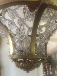 PAIR 1920s French Regency style Gilt Bronze Crystal Beaded Lantern Attrib Bagues