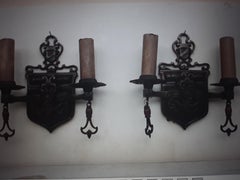 Pair 1920's French Renaissance Revival Shield Back Wall Sconces