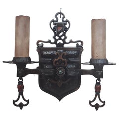 Pair 1920's French Renaissance Revival Shield Back Wall Sconces 