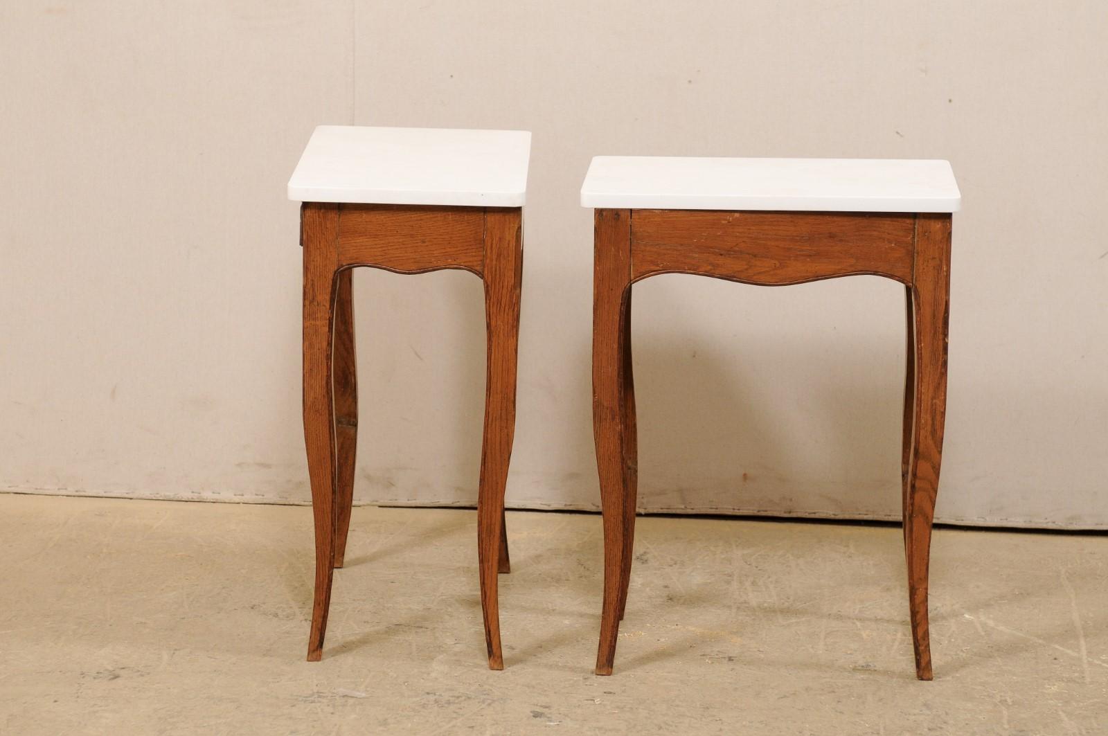 Pair of 1920s French Single-Drawer Side Tables with New White Quartz Tops For Sale 4