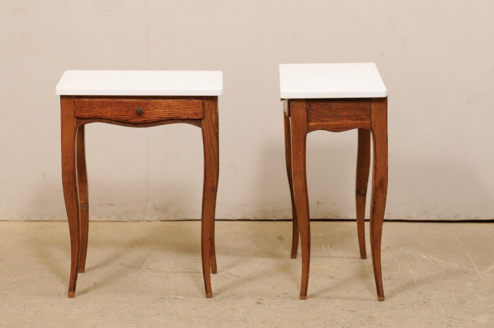 Pair of 1920s French Single-Drawer Side Tables with New White Quartz Tops For Sale 5