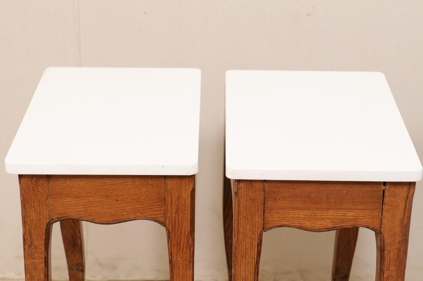 Pair of 1920s French Single-Drawer Side Tables with New White Quartz Tops For Sale 6