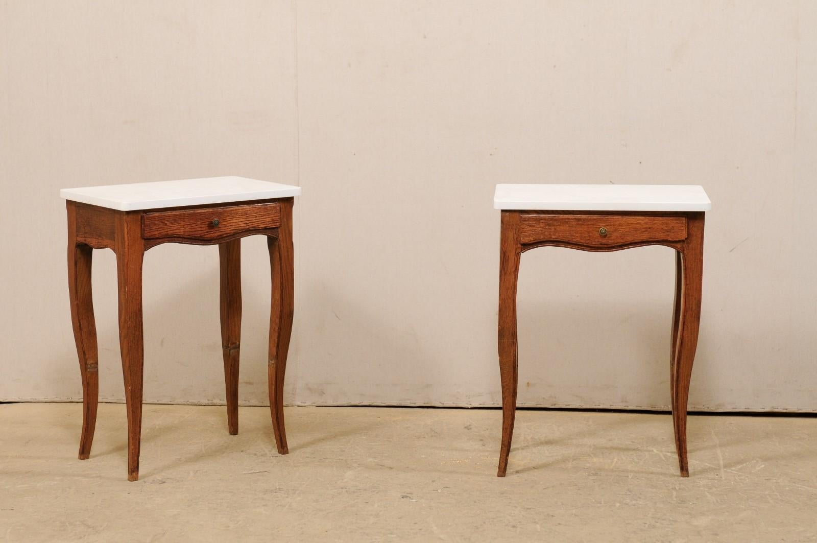 Pair of 1920s French Single-Drawer Side Tables with New White Quartz Tops In Good Condition For Sale In Atlanta, GA