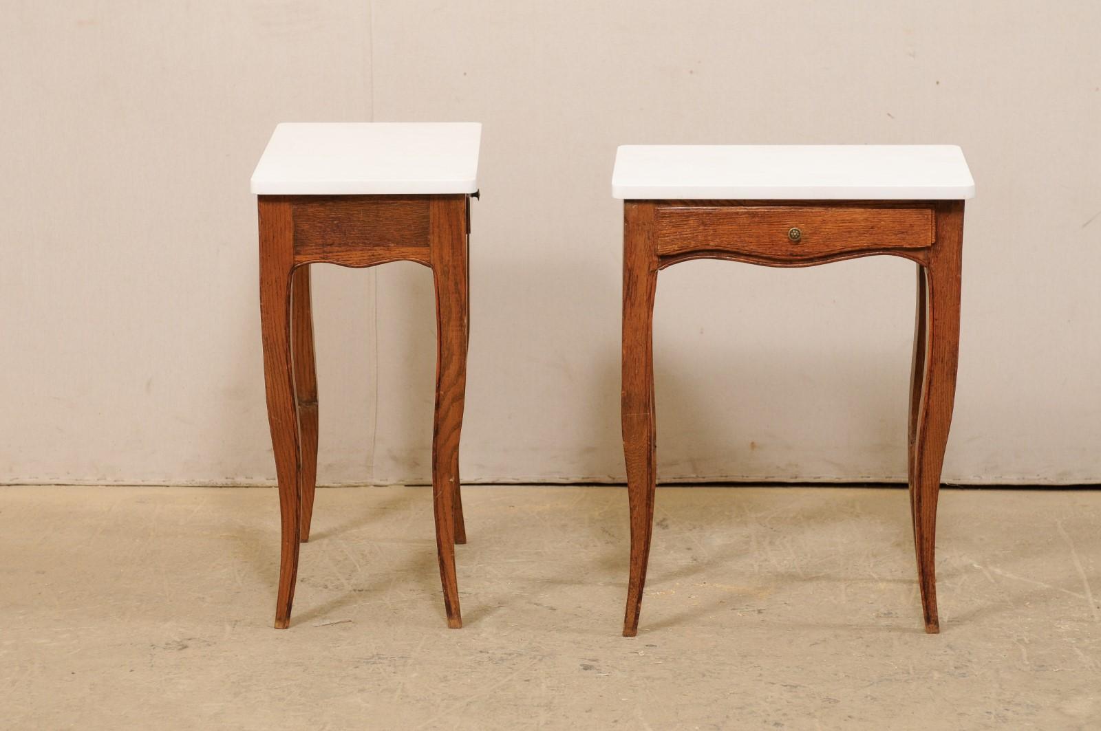 Pair of 1920s French Single-Drawer Side Tables with New White Quartz Tops For Sale 2