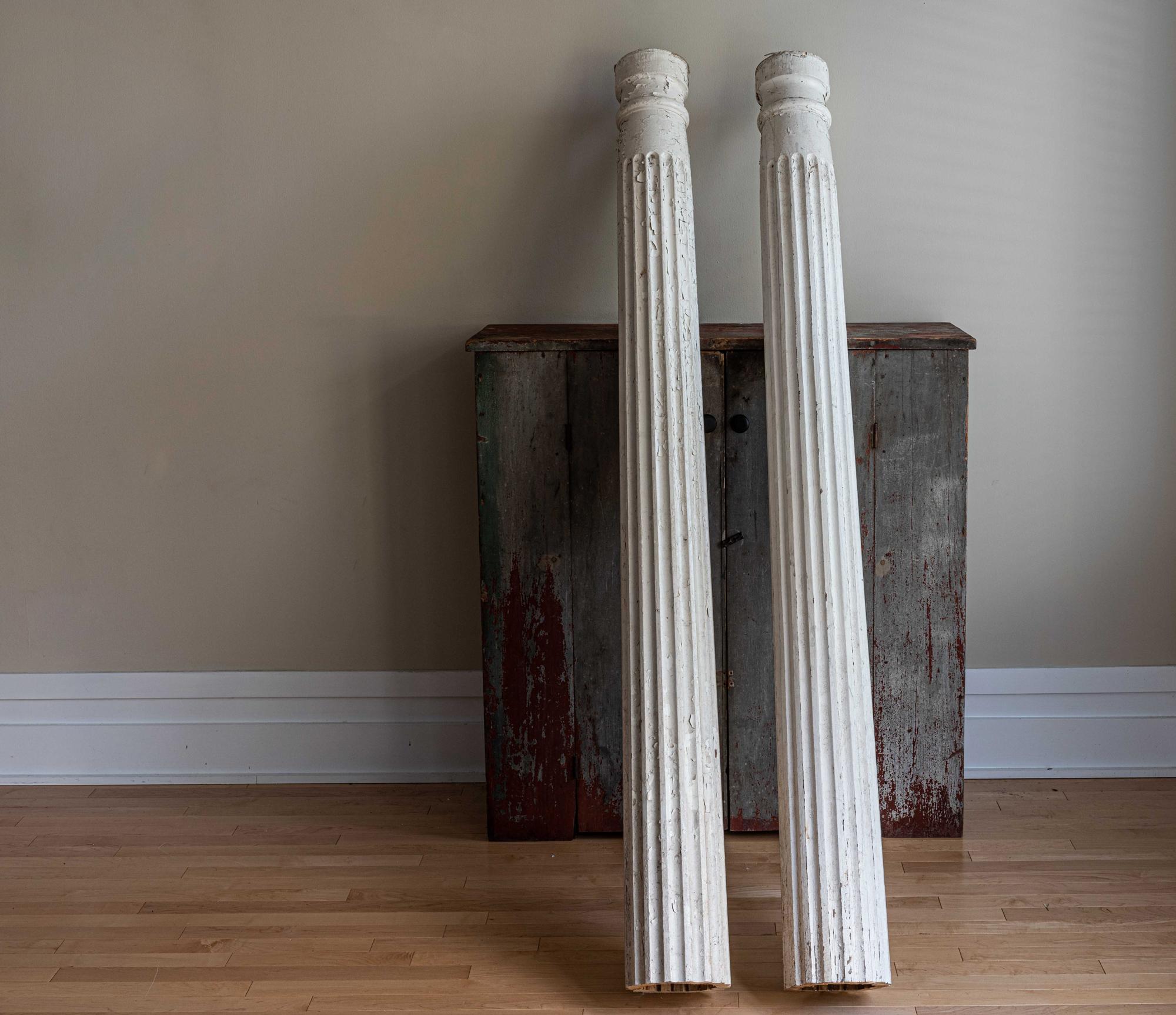 Pair 1920’s Painted Fluted Pine Pillars For Sale 3