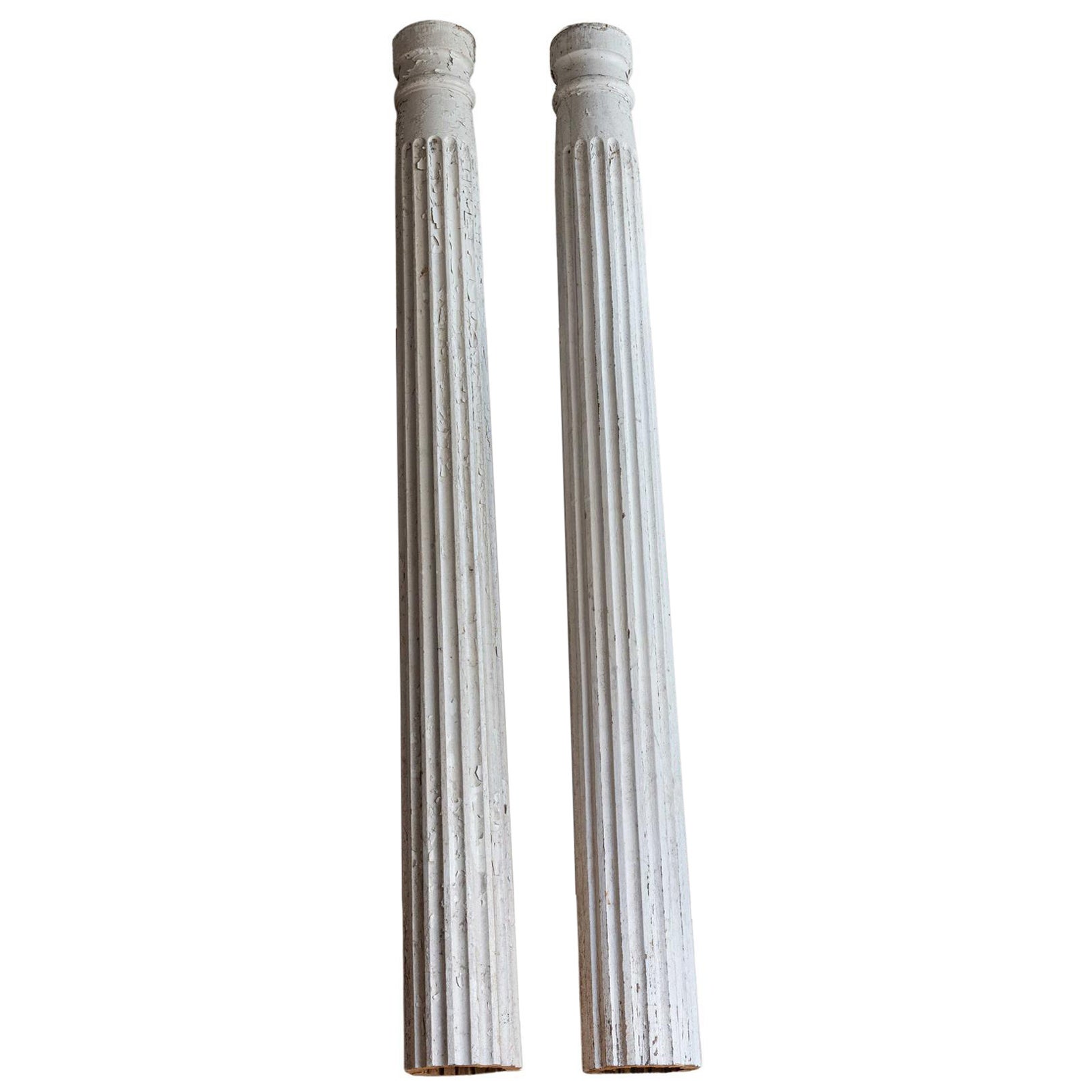 Pair 1920’s Painted Fluted Pine Pillars For Sale