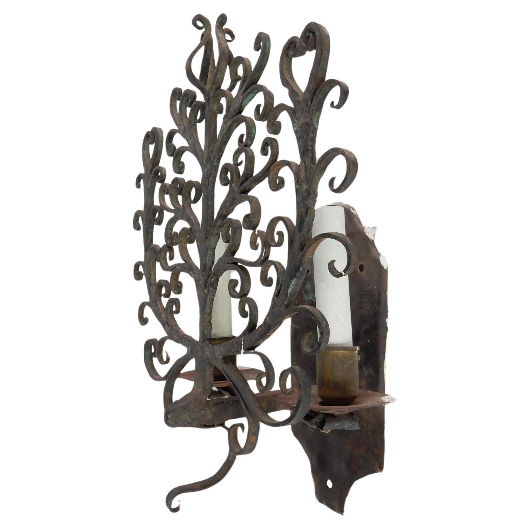 Hand-Crafted Pair 1920's Sculpted Wrought Iron Wall Sconces