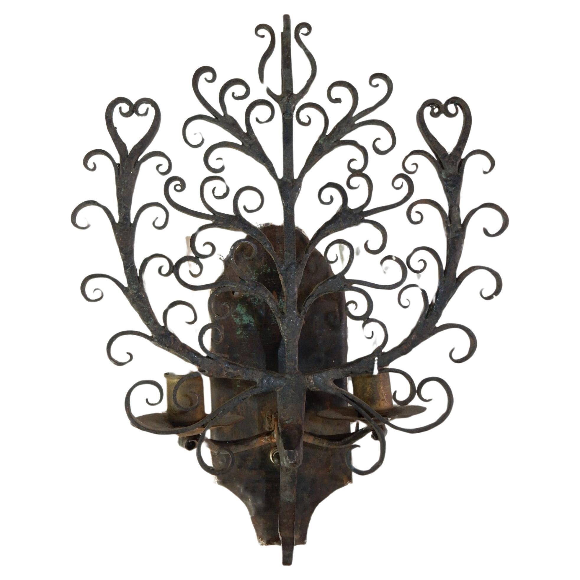 20th Century Pair 1920's Sculpted Wrought Iron Wall Sconces