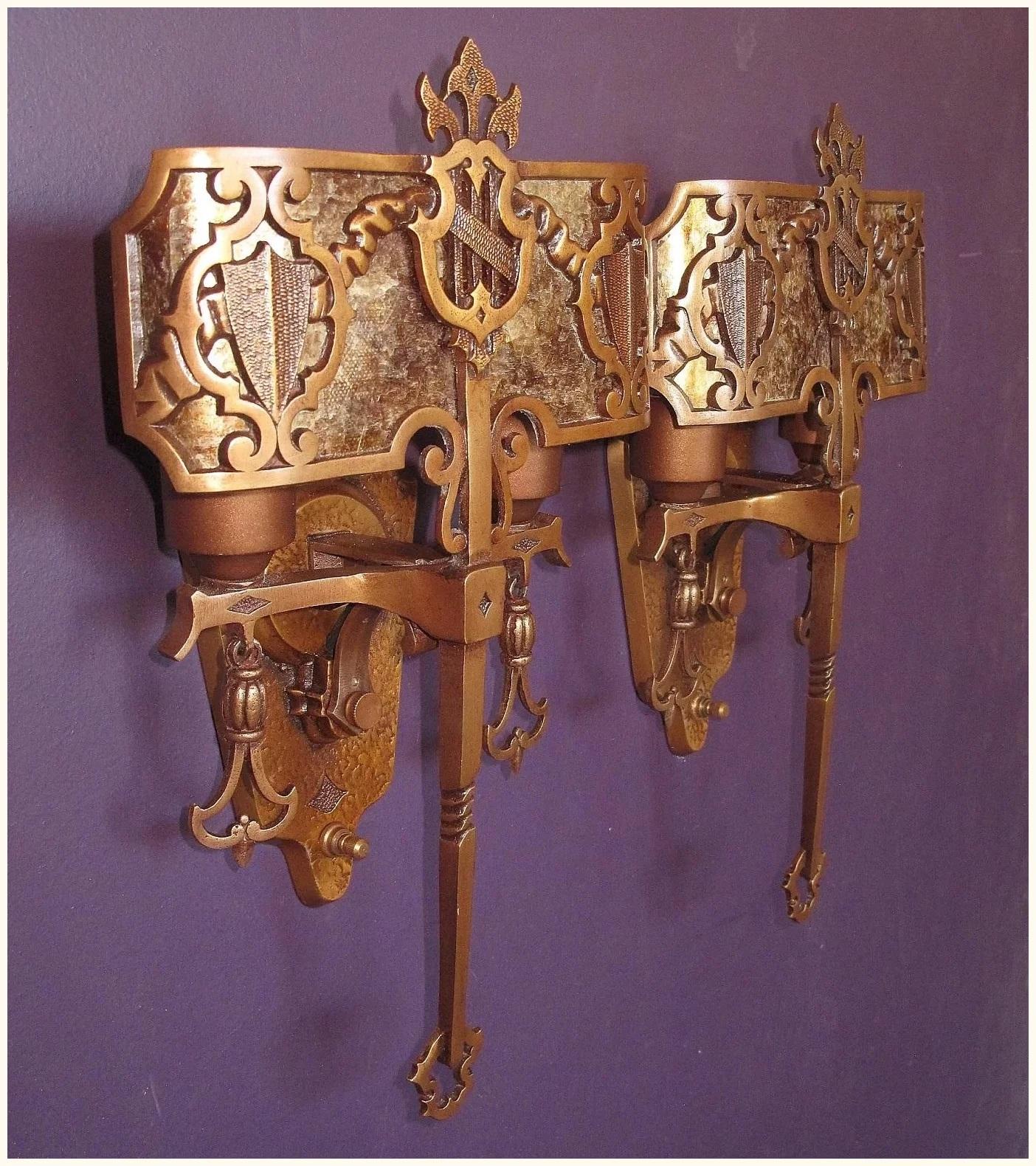 Spanish Colonial Pair 1920s Tudor Gothic Sconces with New Mica Shade ADA