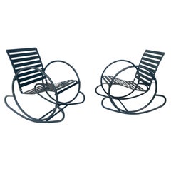 Pair 1930s American Art Deco / Streamline  'hoop' Steel Rocking Chairs 