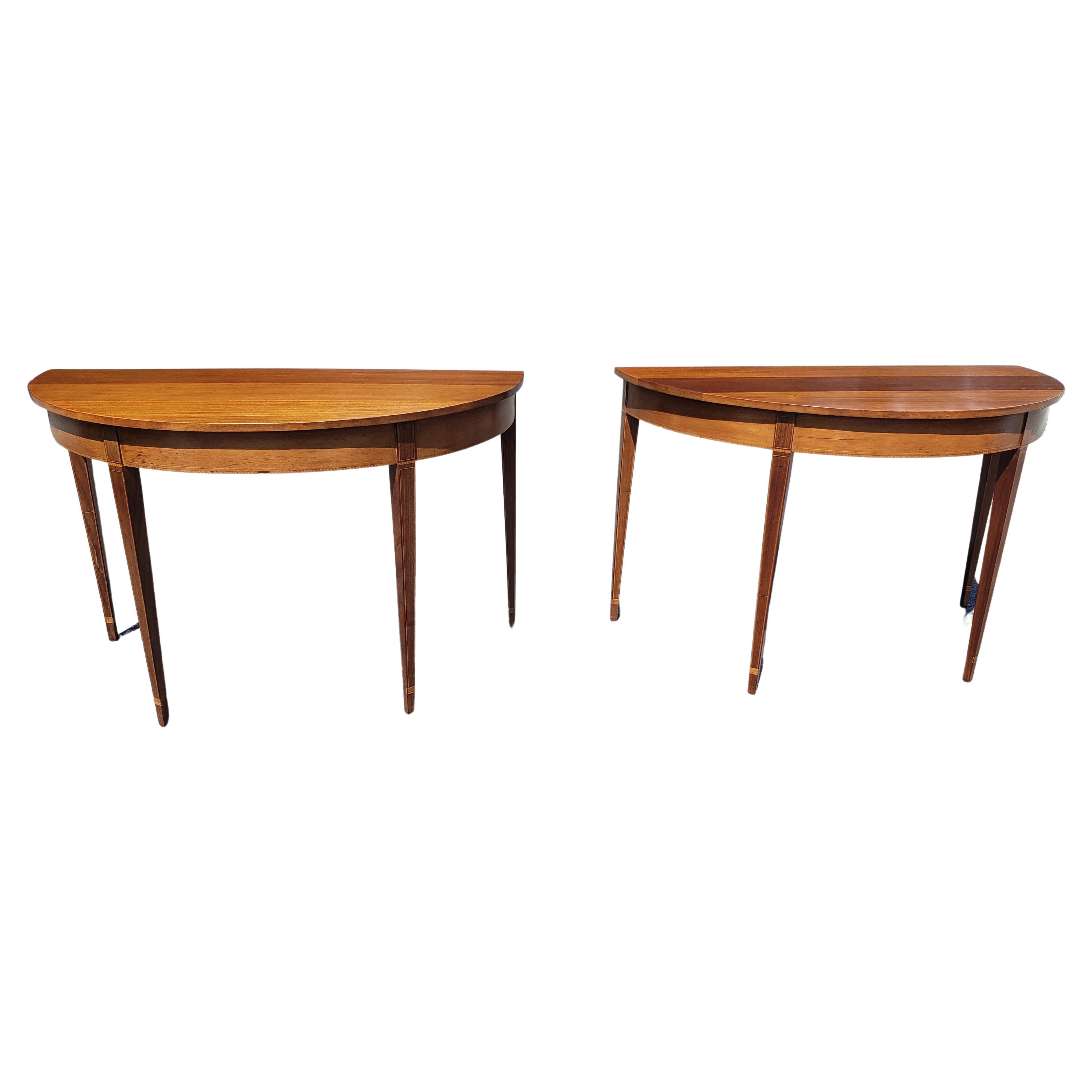 Inlay Pair 1930s American Federal Mahogany Inlaid Large Console Tables or Dining Table For Sale
