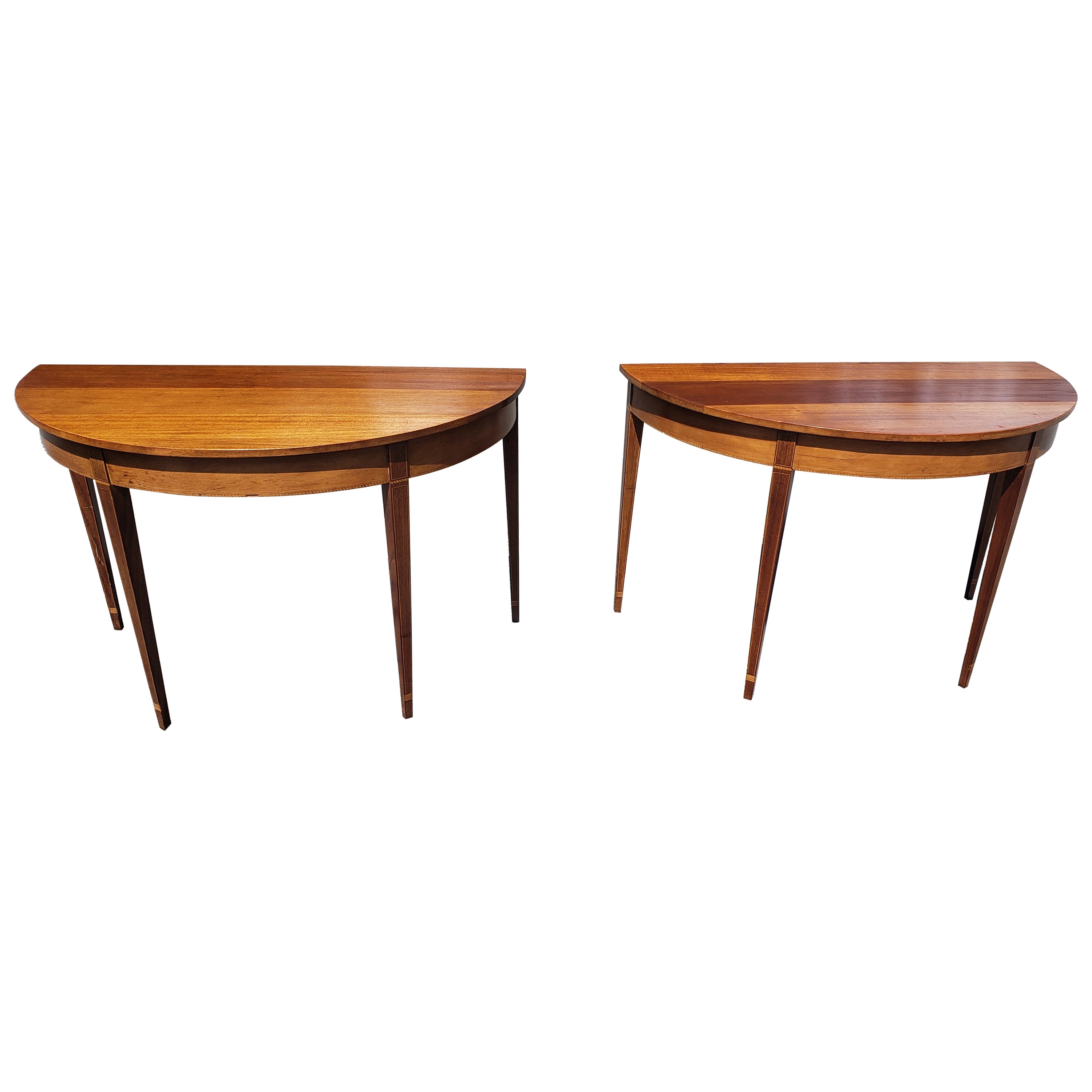 Pareja de grandes consolas o mesas de comedor de caoba federal americana de los años 30