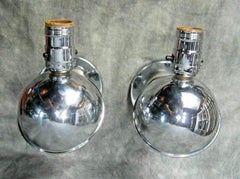 Pair 1930s Art Deco Worlds Fair "Saturn" Nickel Sconces